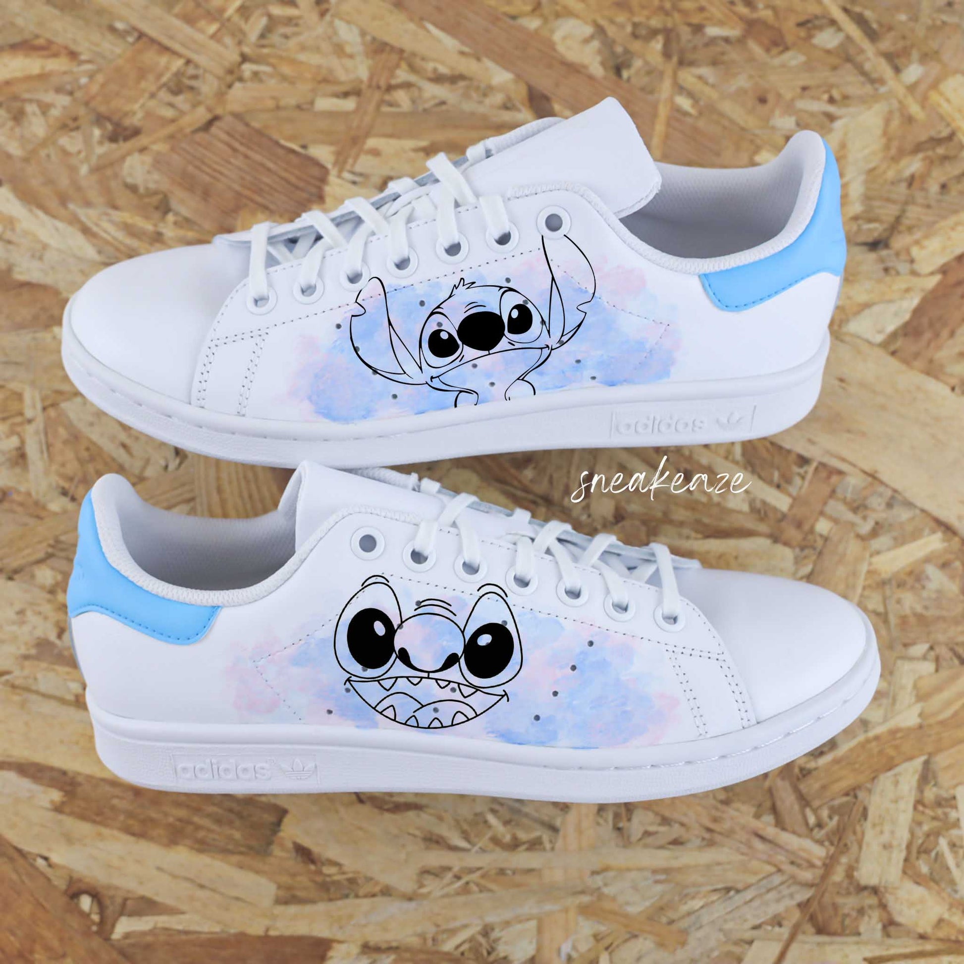 Baskets personnalisées à la main Adidas stan smith custom lilo et stitch dessin animé disney extraterrestre sneakeaze custom skz