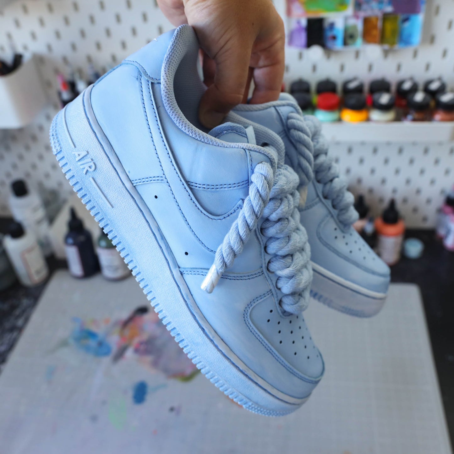 Lacets Corde Rope Laces - Nike Air Force 1 Custom gros lacets full unc blue | sneakeaze baskets personnalisées pour homme sneakers bleu