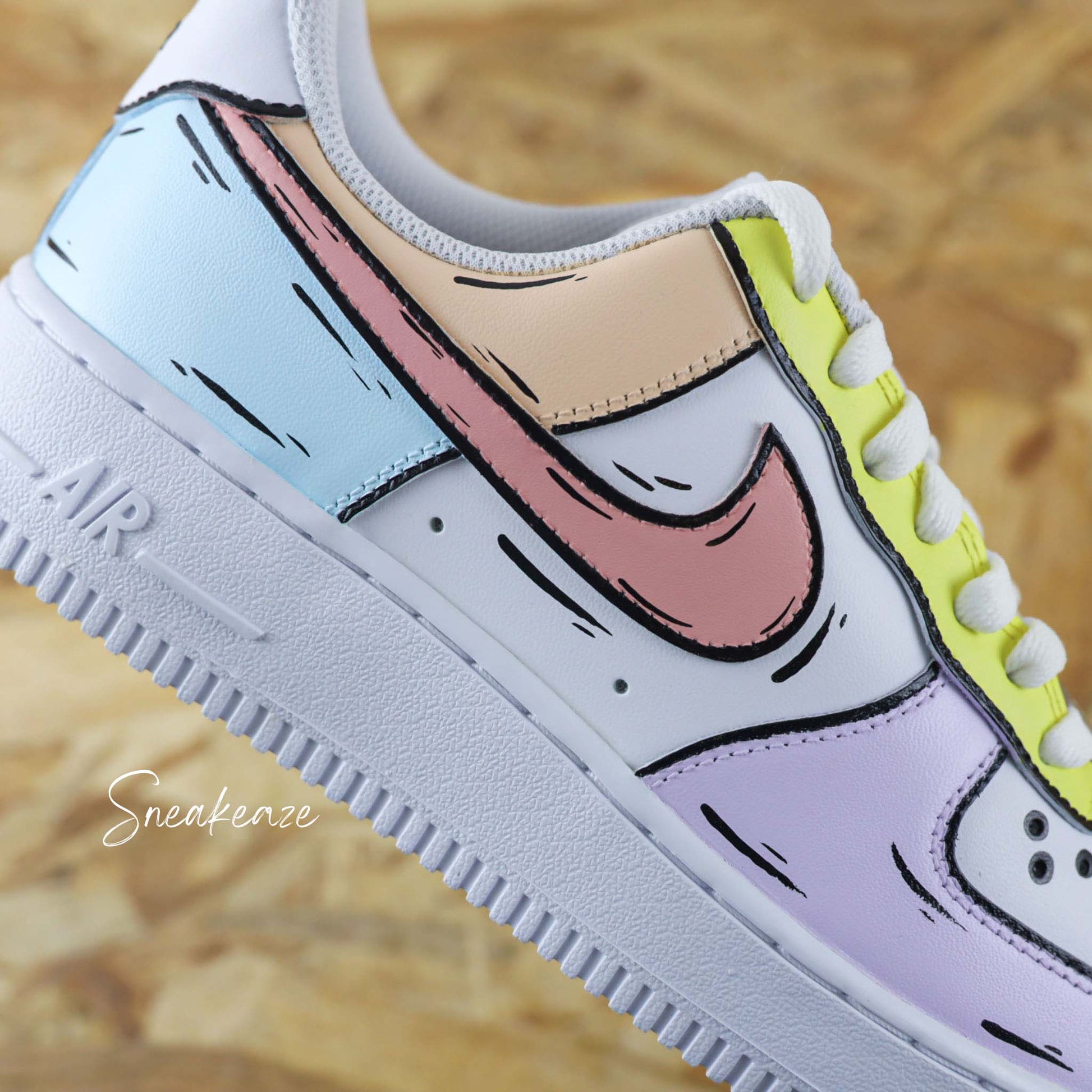nike air force 1 cutom sketch couleur  pastel cartoon art dessin sneakers af1