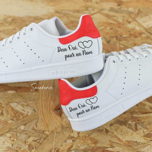 Adidas Stan smith Custom - baskets de mariage - deux oui pour un nom - sneakers personnalisé unisexe wedding shoes homme et femme