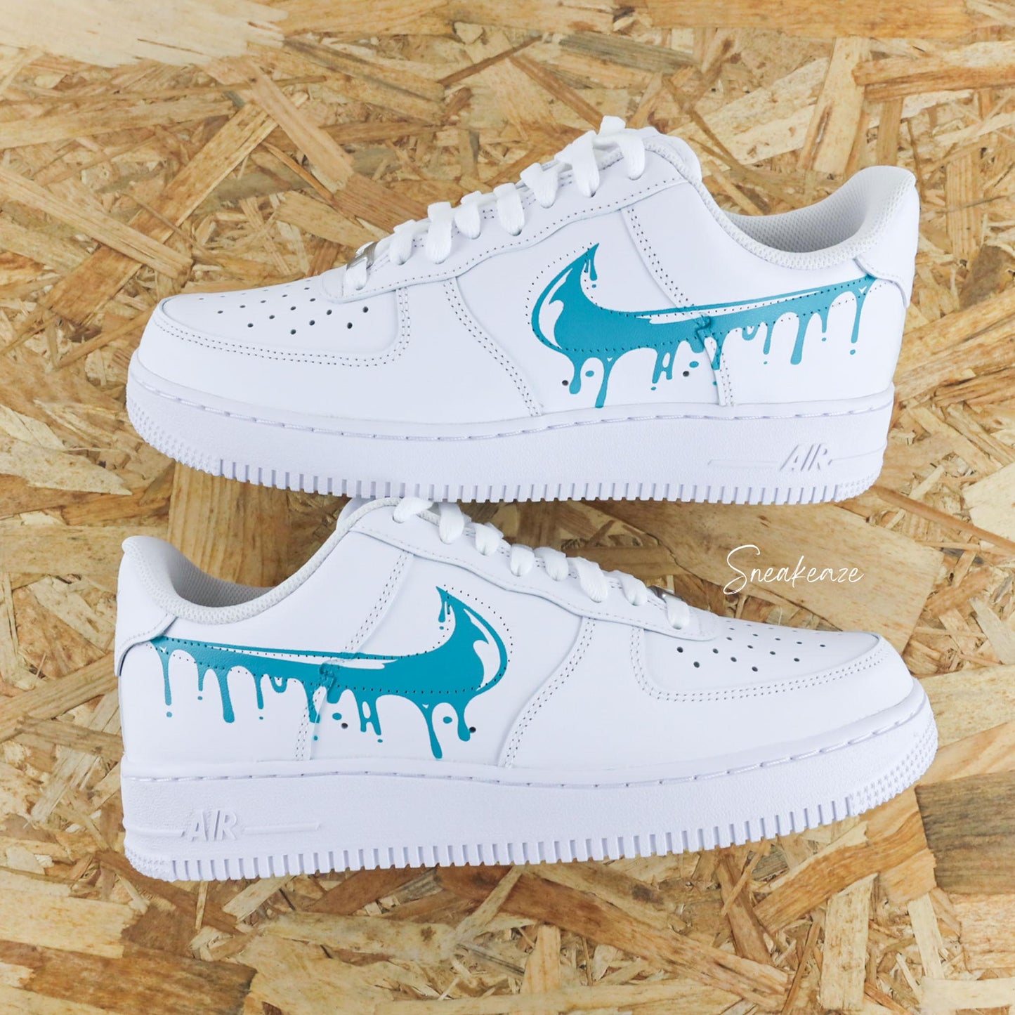 nike air force 1 custom drip turquoise pastel sneakeaze customs sneakers personnalisées