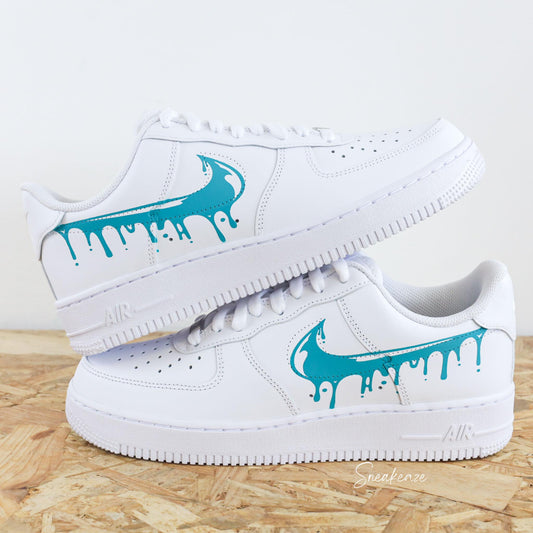 nike air force 1 custom drip  turquoise pastel sneakeaze customs sneakers personnalisées