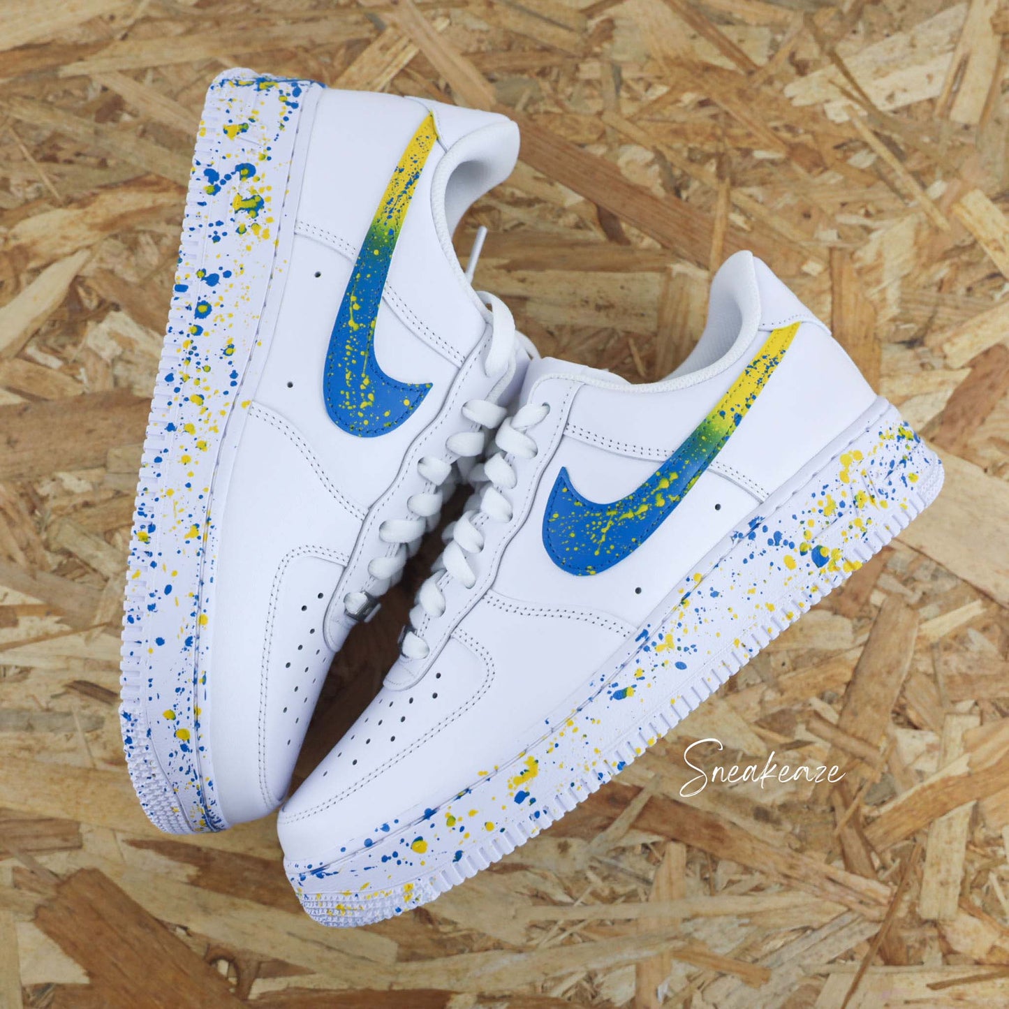 baskets nike air force 1 custom splash bleu sneakers af1 sneakeaze