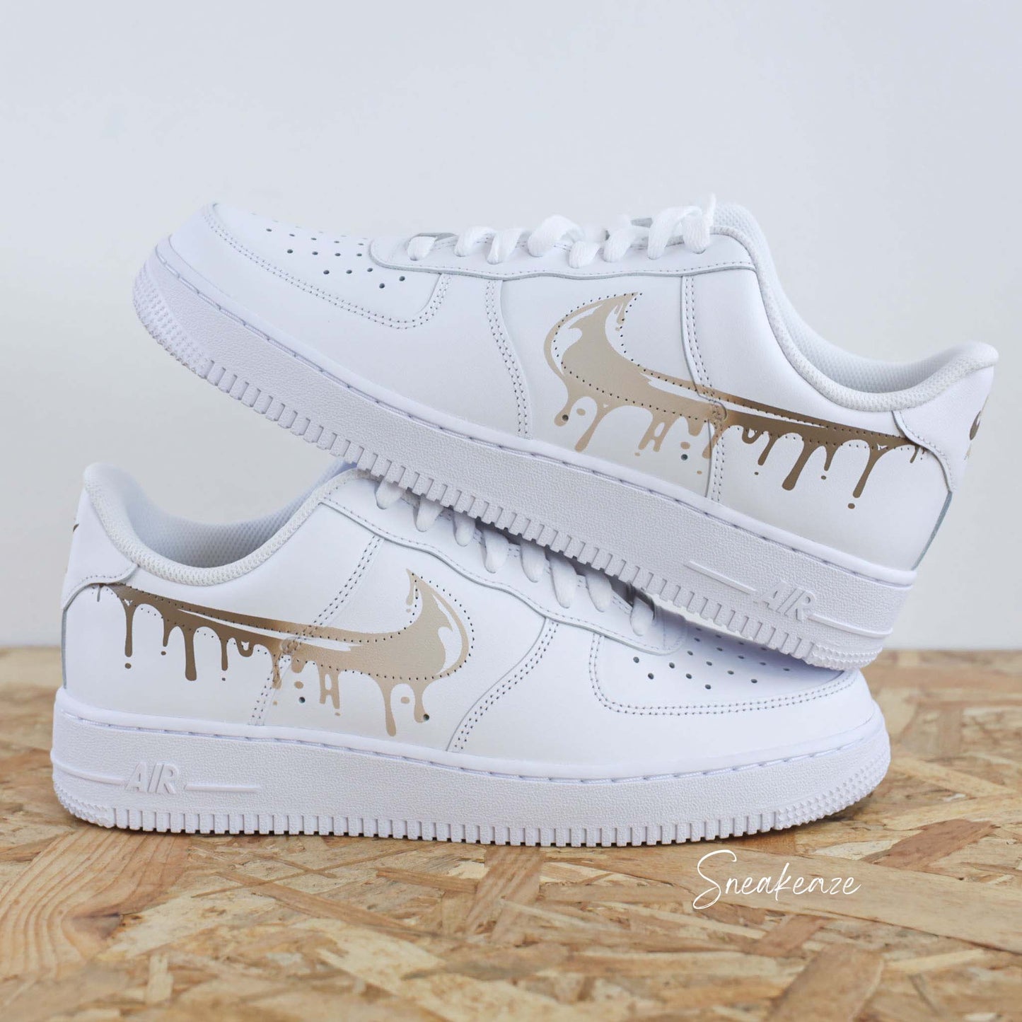 nike air force 1 custom drip dégradé beige et marron pastel sneakeaze customs sneakers personnalisées