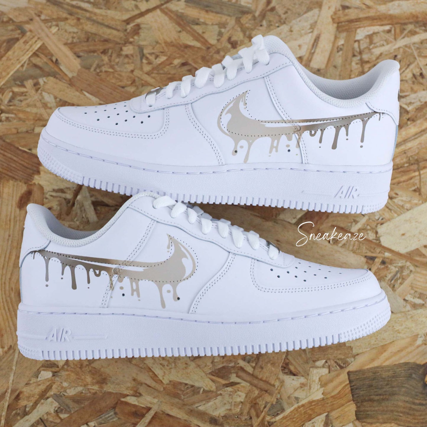 nike air force 1 custom drip dégradé beige et marron pastel sneakeaze customs sneakers personnalisées