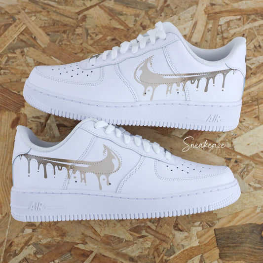 nike air force 1 custom drip  dégradé beige et marron pastel sneakeaze customs sneakers personnalisées