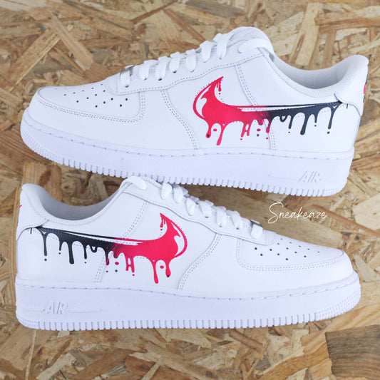 nike air force 1 custom drip rose neon noir baskets custom homme sneakers af1 personnalisé