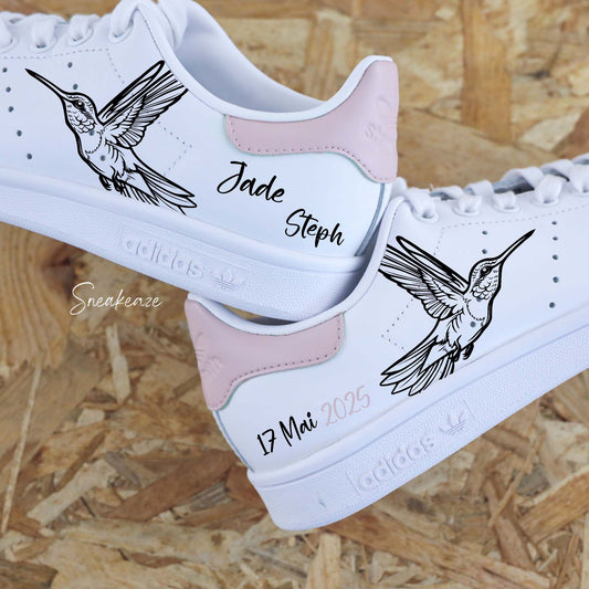 baskets Adidas stan smith custom mariage colibri talon rose clair - inscription date du mariage sneakeaze custom