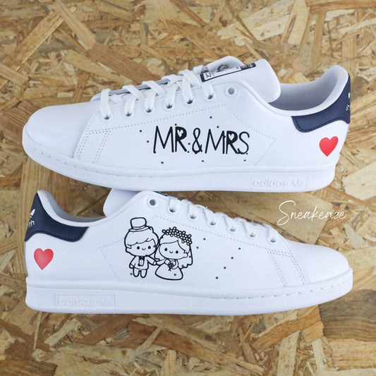 baskets adidas stan smith custom - personnalisation de sneakers de mariage wedding unisexe peinte à la main sneakeaze customs skz Wedding Custom