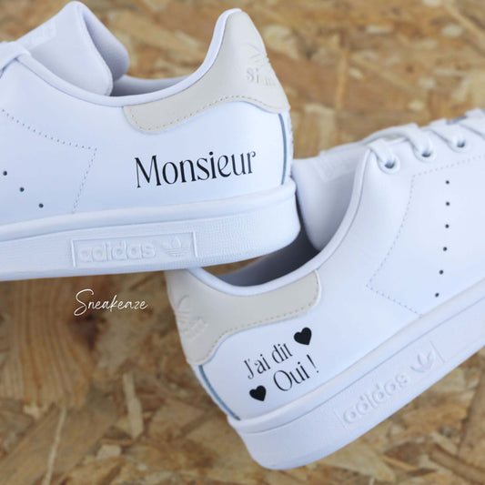 baskets Adidas stan smith mariage personnalisées - wedding day personnalisation prénoms des futurs mariés et initiales sur le thème de l'amour - sneakeaze customs skz