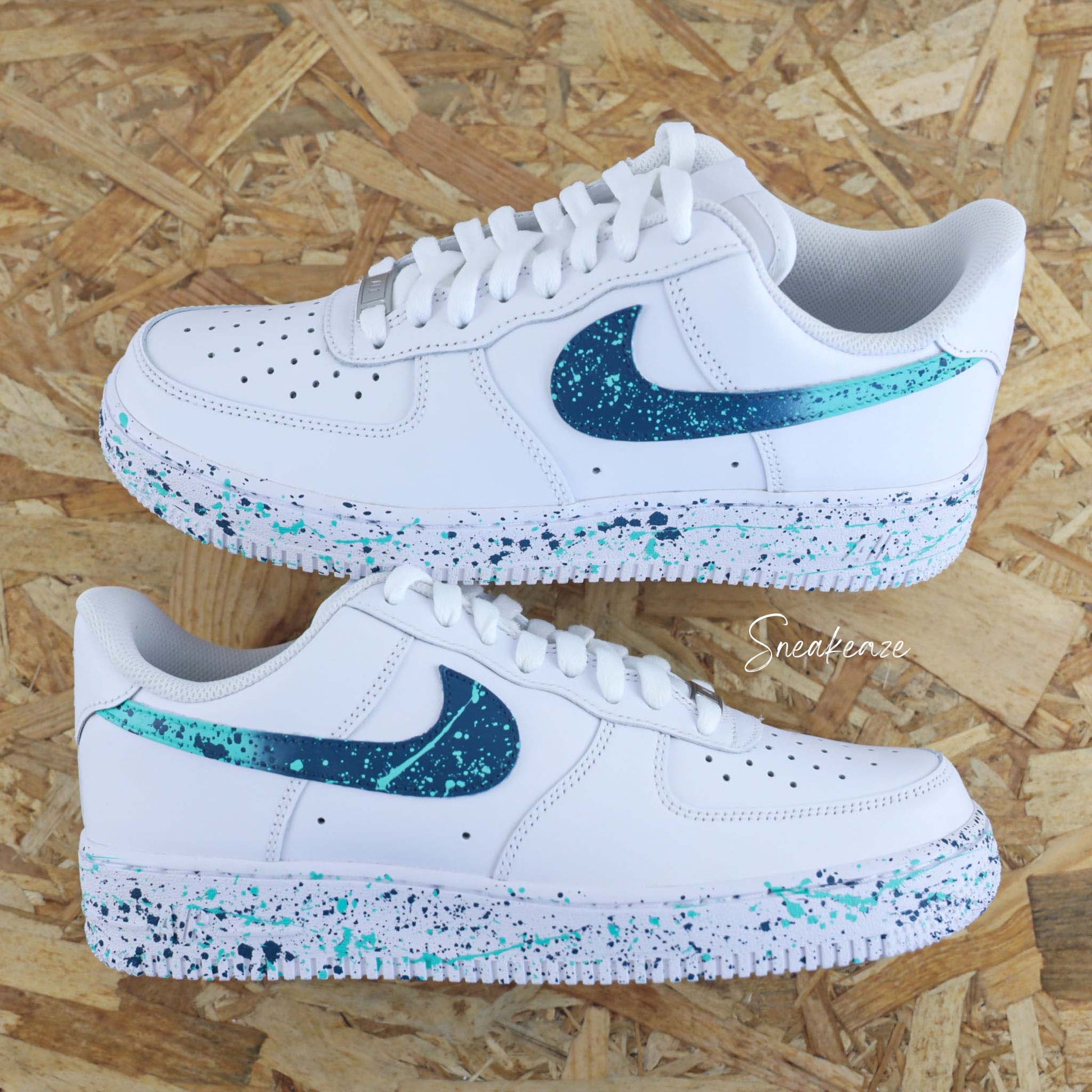 baskets nike air force 1 custom splash bleu sneakers af1 sneakeaze