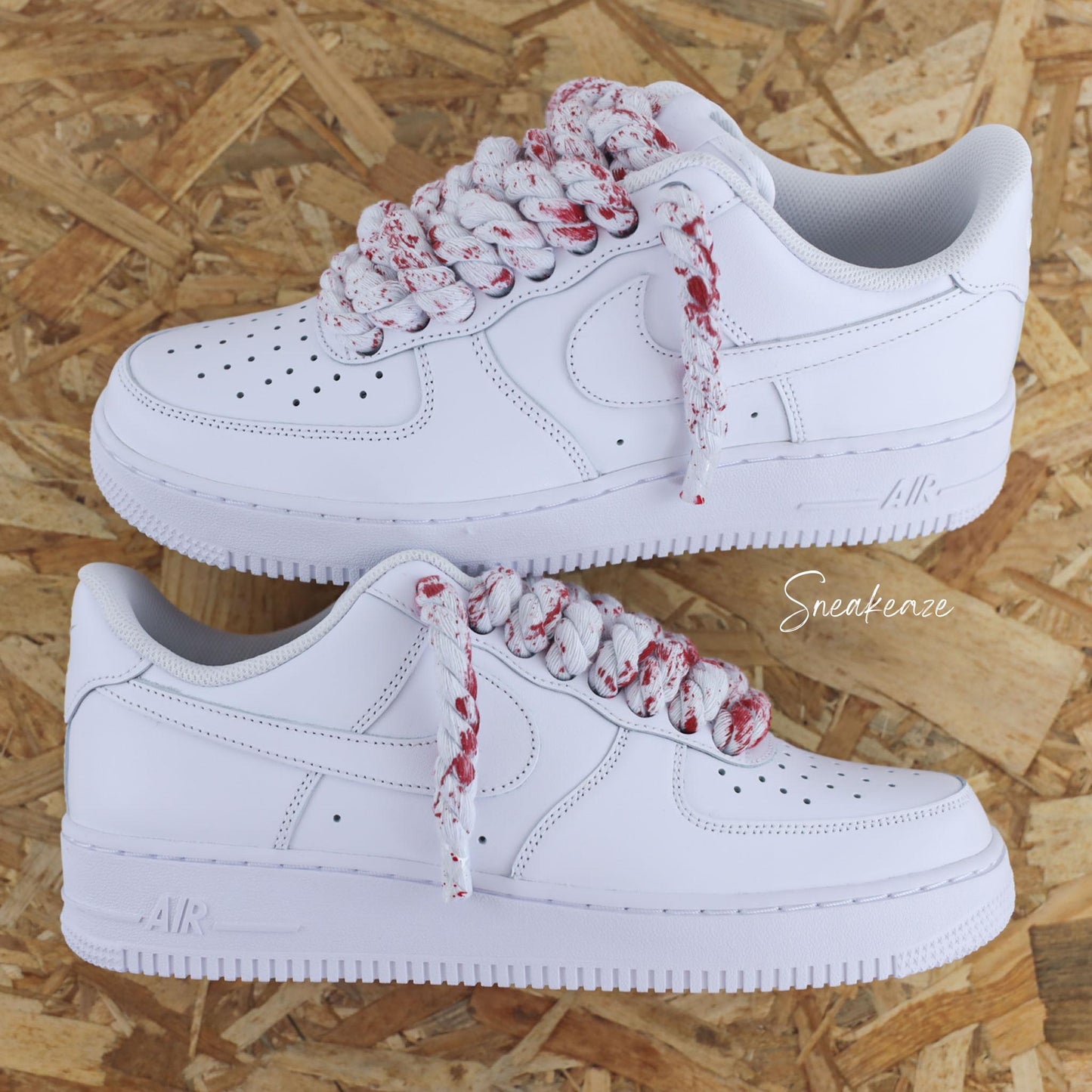Baskets nike Air Force 1 custom rope laces - gros lacets corde splash rouge sneakeaze customs