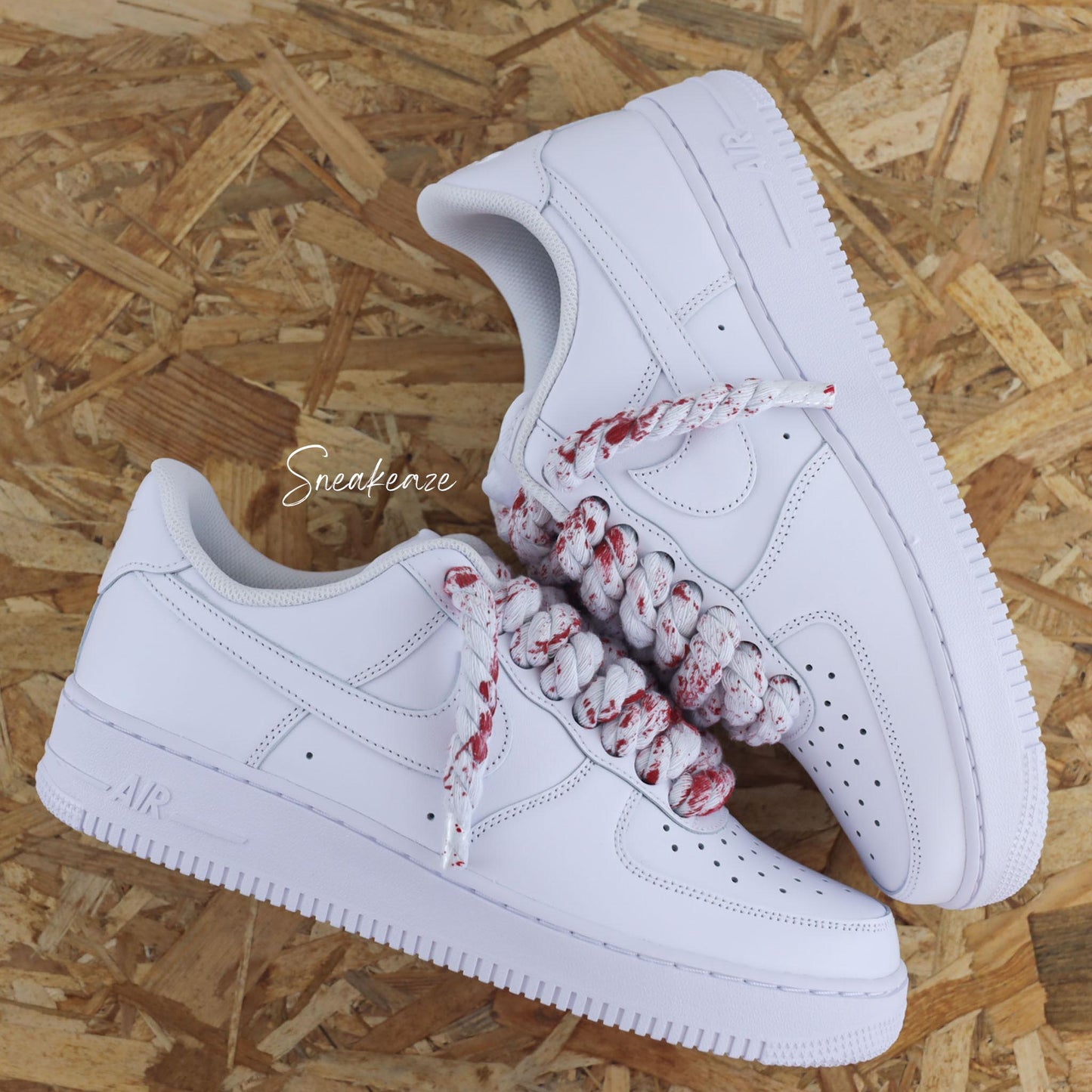 Baskets nike Air Force 1 custom rope laces - gros lacets corde splash rouge sneakeaze customs