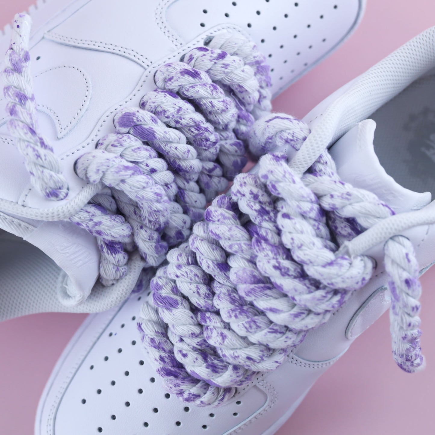 Baskets nike Air Force 1 custom rope laces - gros lacets corde splash lila violet sneakeaze customs