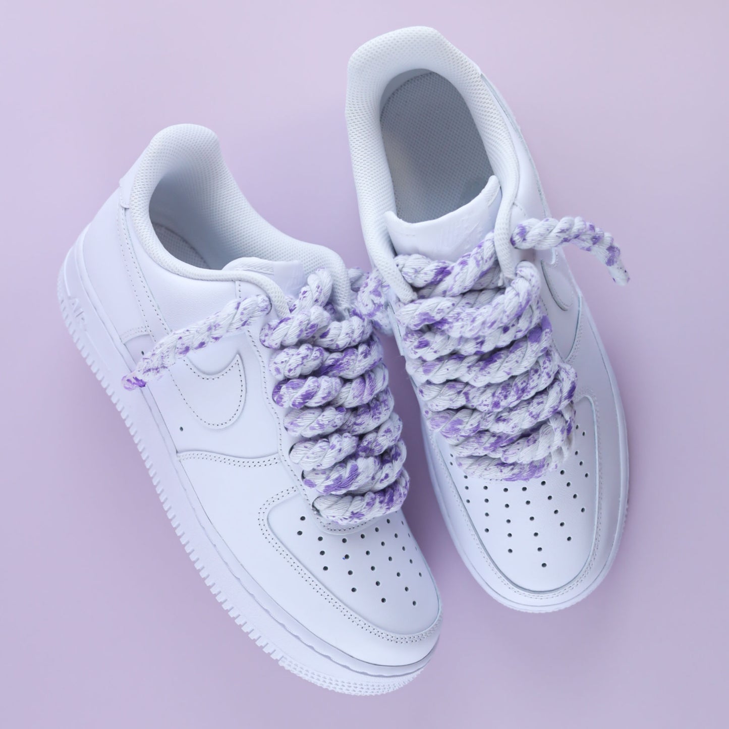 Baskets nike Air Force 1 custom rope laces - gros lacets corde splash lila violet sneakeaze customs