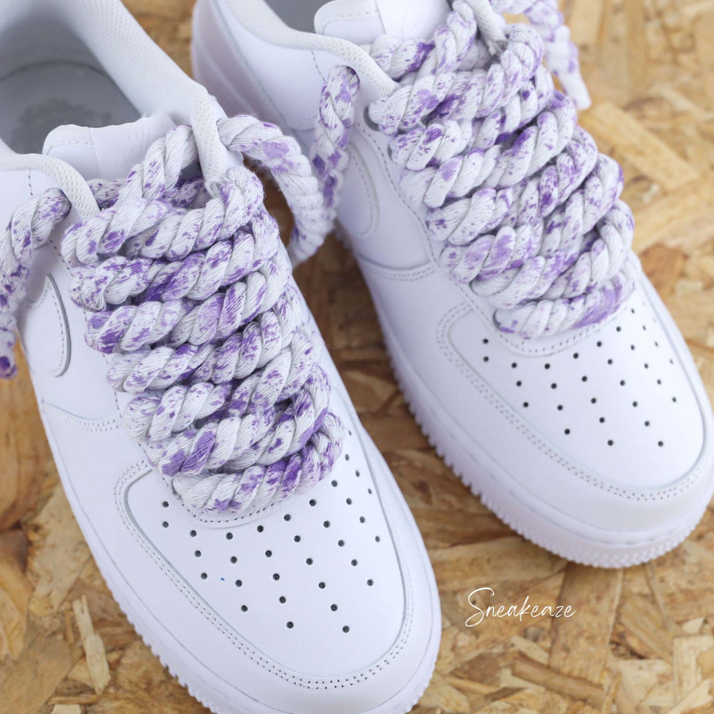 Baskets nike Air Force 1 custom rope laces - gros lacets corde splash lila violet sneakeaze customs