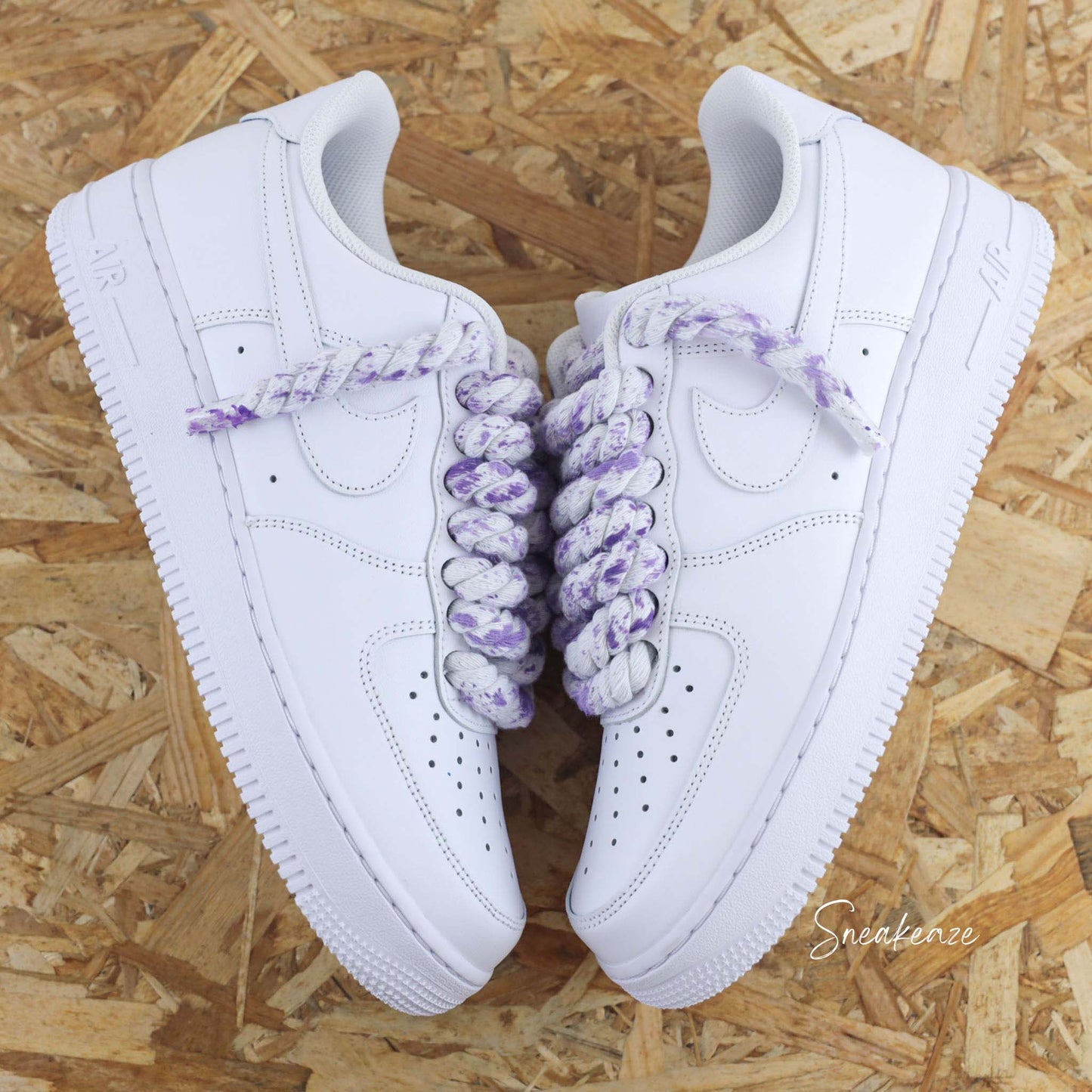Baskets nike Air Force 1 custom rope laces - gros lacets corde splash lila violet sneakeaze customs