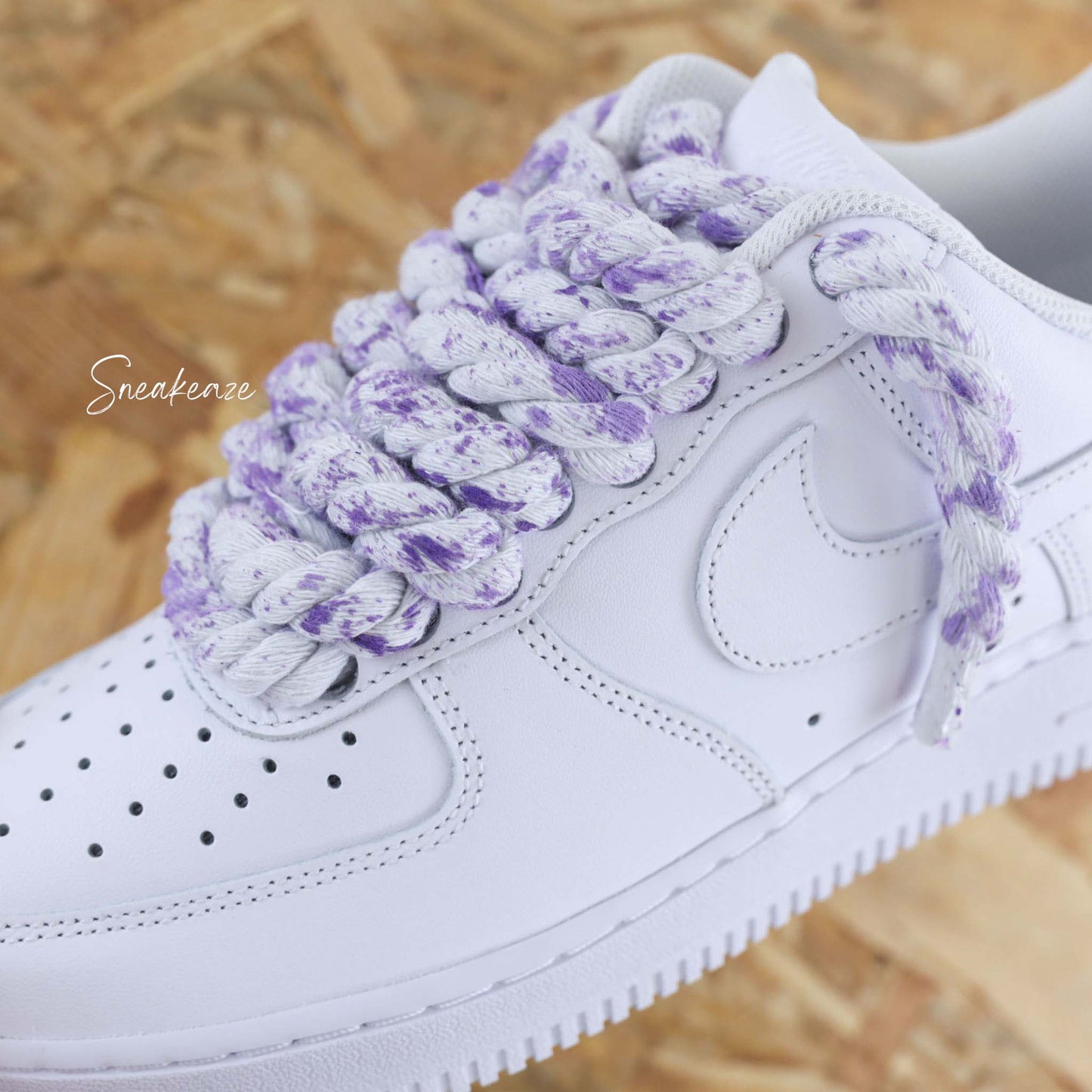 Baskets nike Air Force 1 custom rope laces - gros lacets corde splash lila violet sneakeaze customs