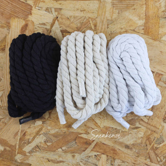 Lot de 3 paires de gros lacets corde couleur classique - couleur : blanc, noir et beige. Accessoires pour modèle Rope Laces air force 1 custom ou adidas custom sneakeaze custom