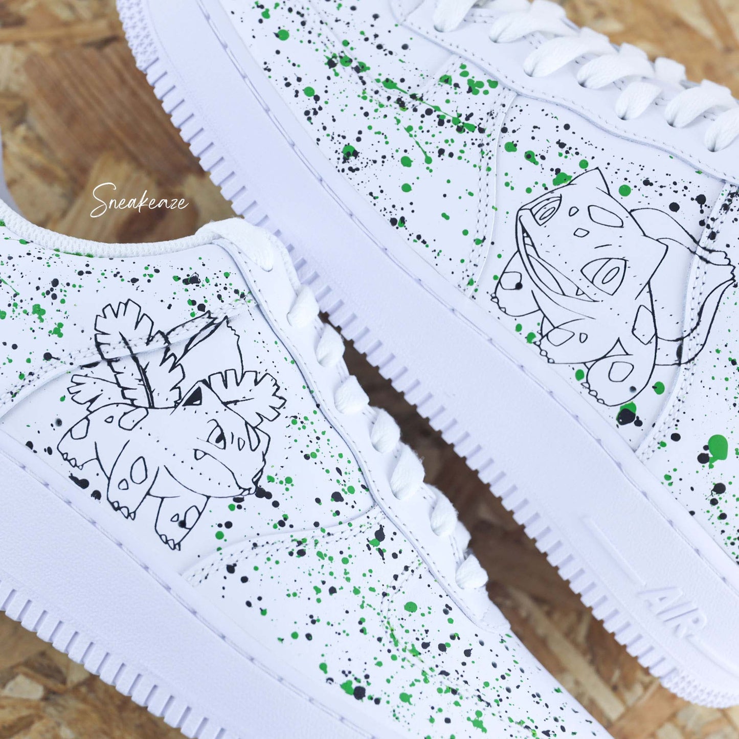 Baskets Nike Air force 1 custom bulbizarre starter herbizarre splash pokemon sneakers dessin sneakeaze customs skz AF1