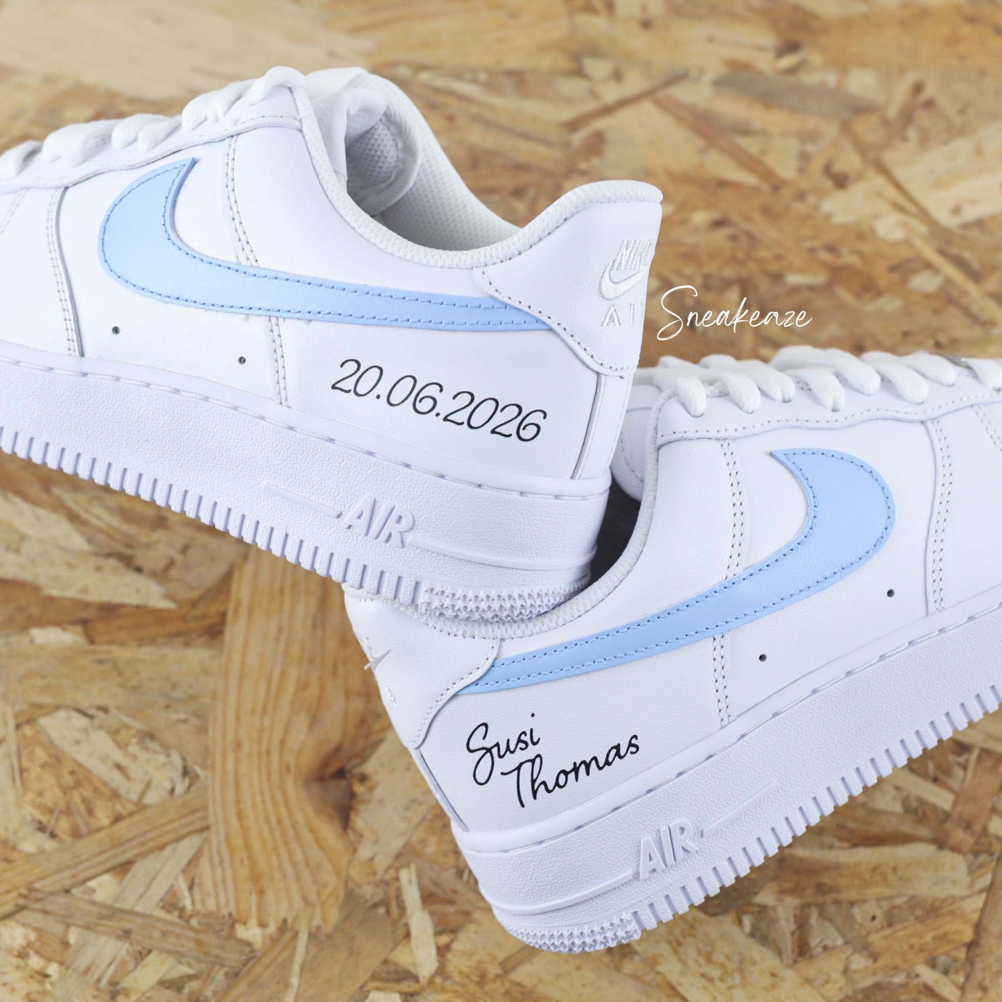baskets nike air force 1 custom mariage inscription des prénoms et date du mariage wedding sneakeaze customs skz