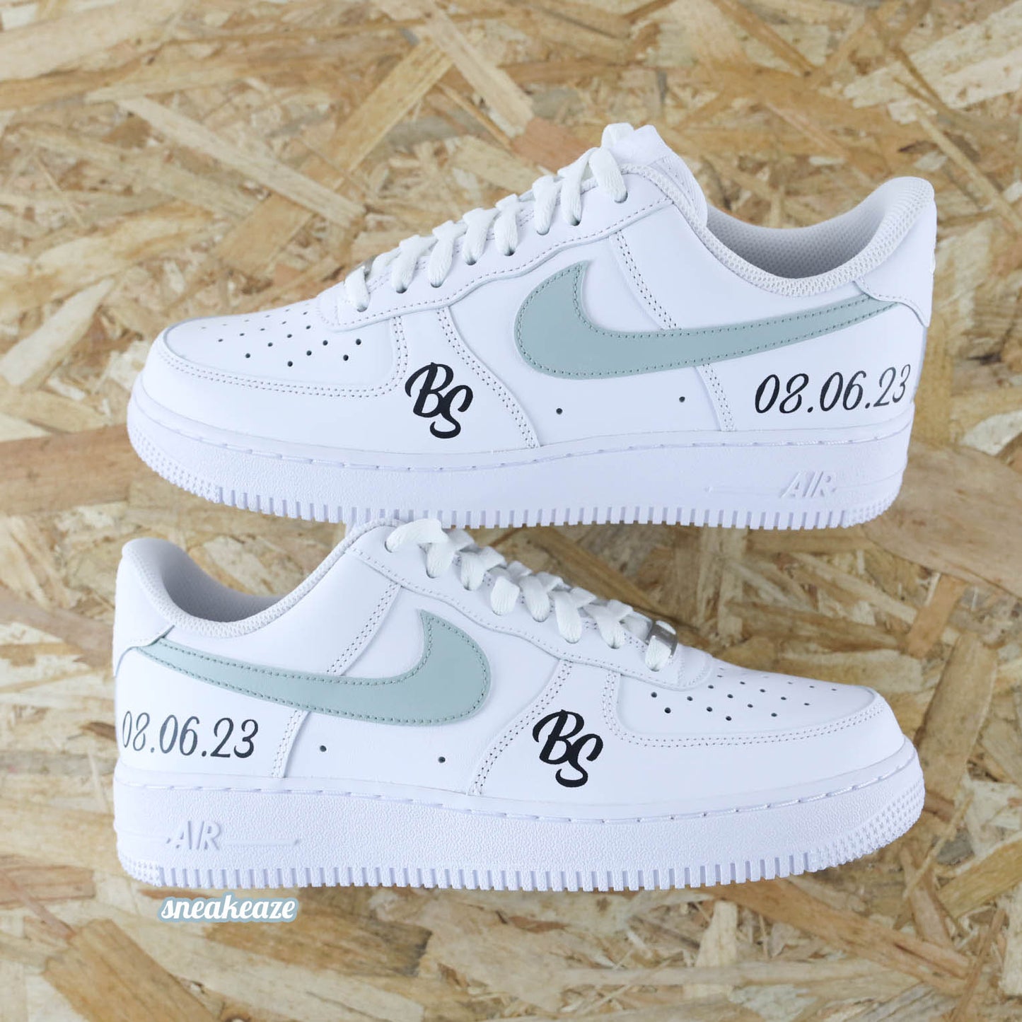 baskets nike air force 1 custom mariage inscription des initiales et date du mariage wedding sneakeaze customs skz
