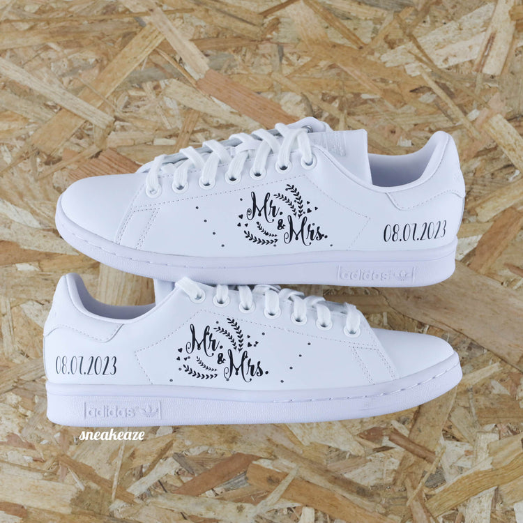 baskets Adidas stan smith custom mariage mr & mrs wedding sneakeaze customs skz