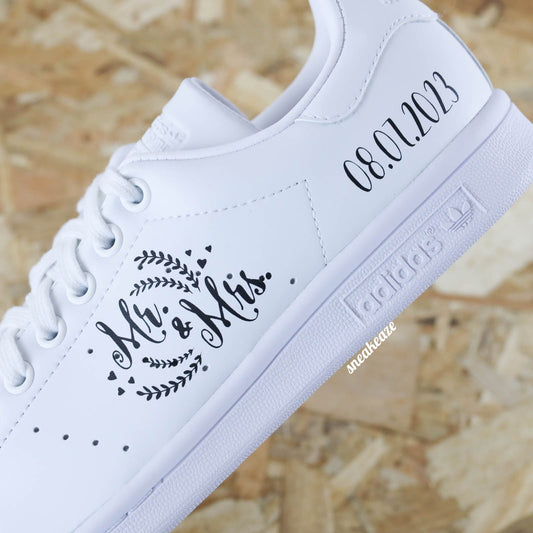 baskets Adidas stan smith custom mariage mr & mrs wedding sneakeaze customs skz