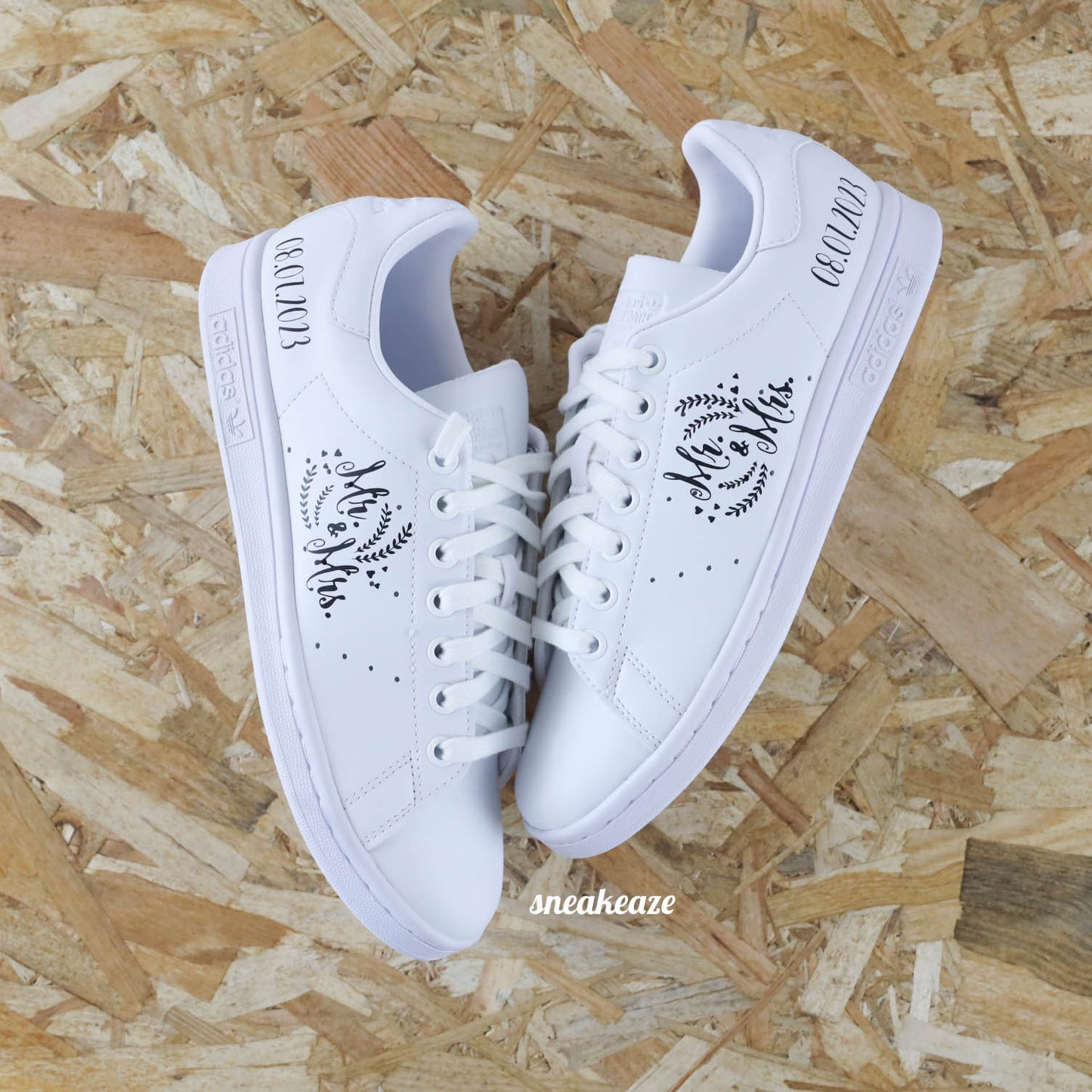 baskets Adidas stan smith custom mariage mr & mrs wedding sneakeaze customs skz
