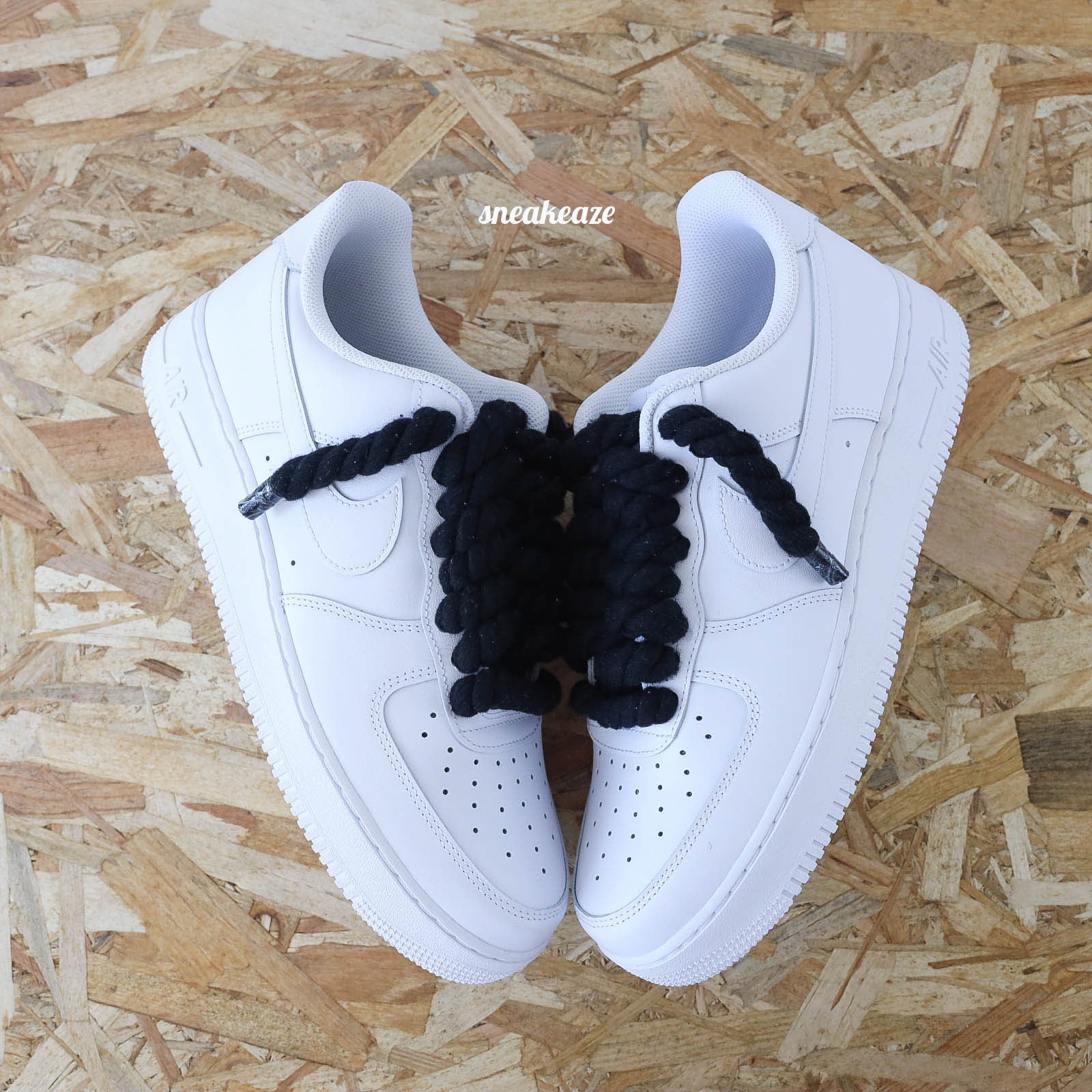 baskets nike air force 1 custom rope laces - lacets corde blanc sneakeaze skz custom