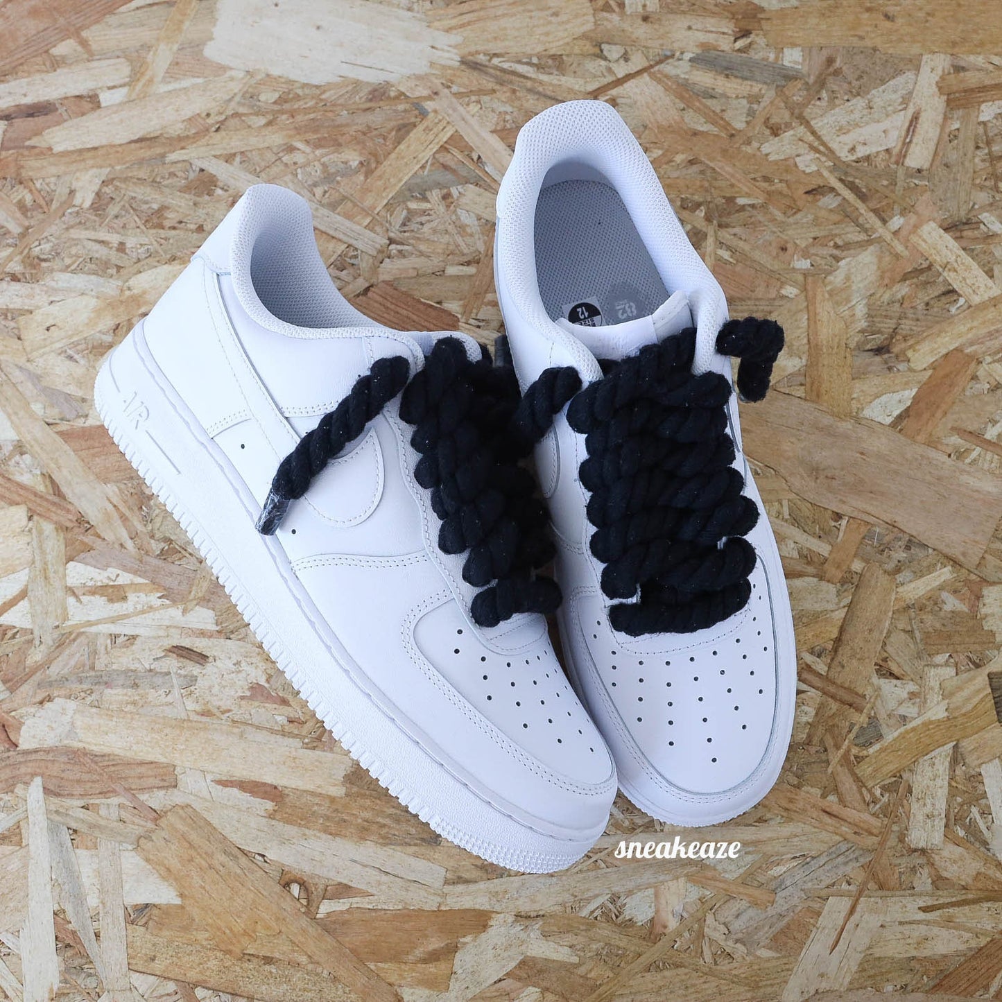 baskets nike air force 1 custom rope laces - lacets corde noir sneakeaze skz custom