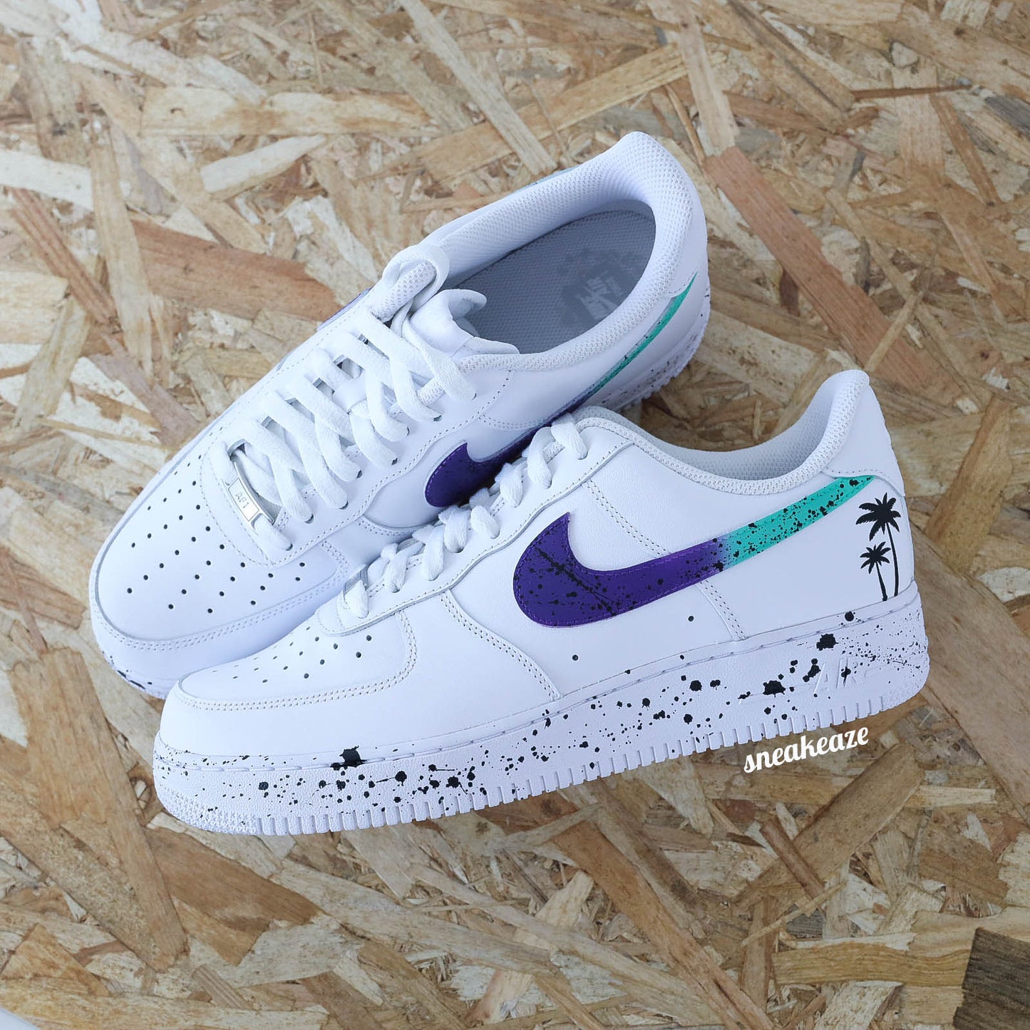 baskets nike air force 1 custom splash miami couleur vert et violet sneakers af1 sneakeaze