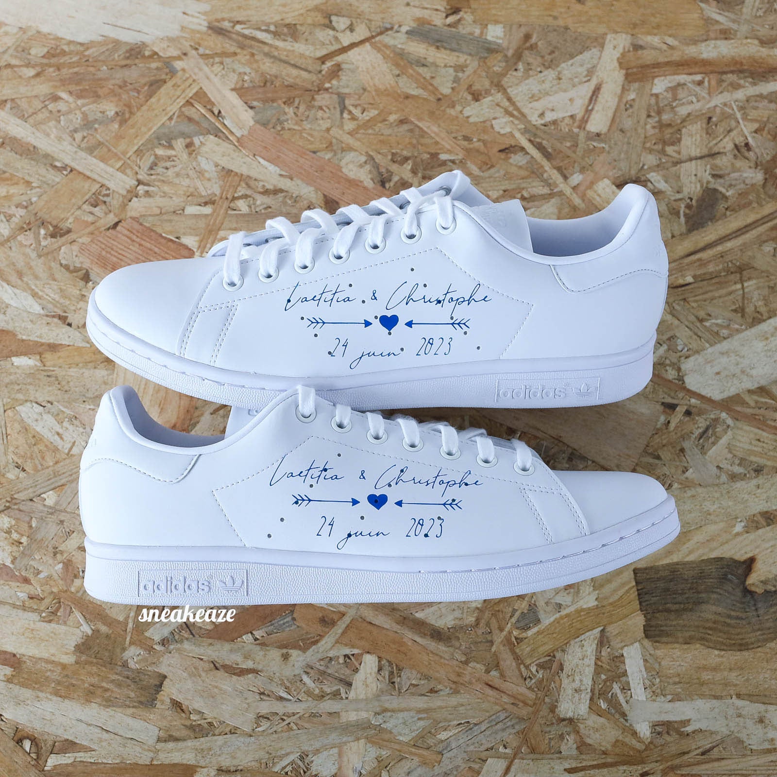 baskets adidas stan msith mariage - prénoms et date - sneakeaze customs skz