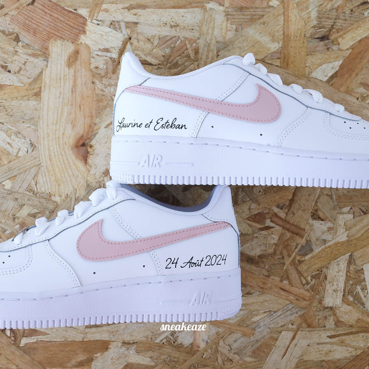 Baskets nike air force 1 customs wedding inscription mariage pastel swoosh - sneakeaze customs skz