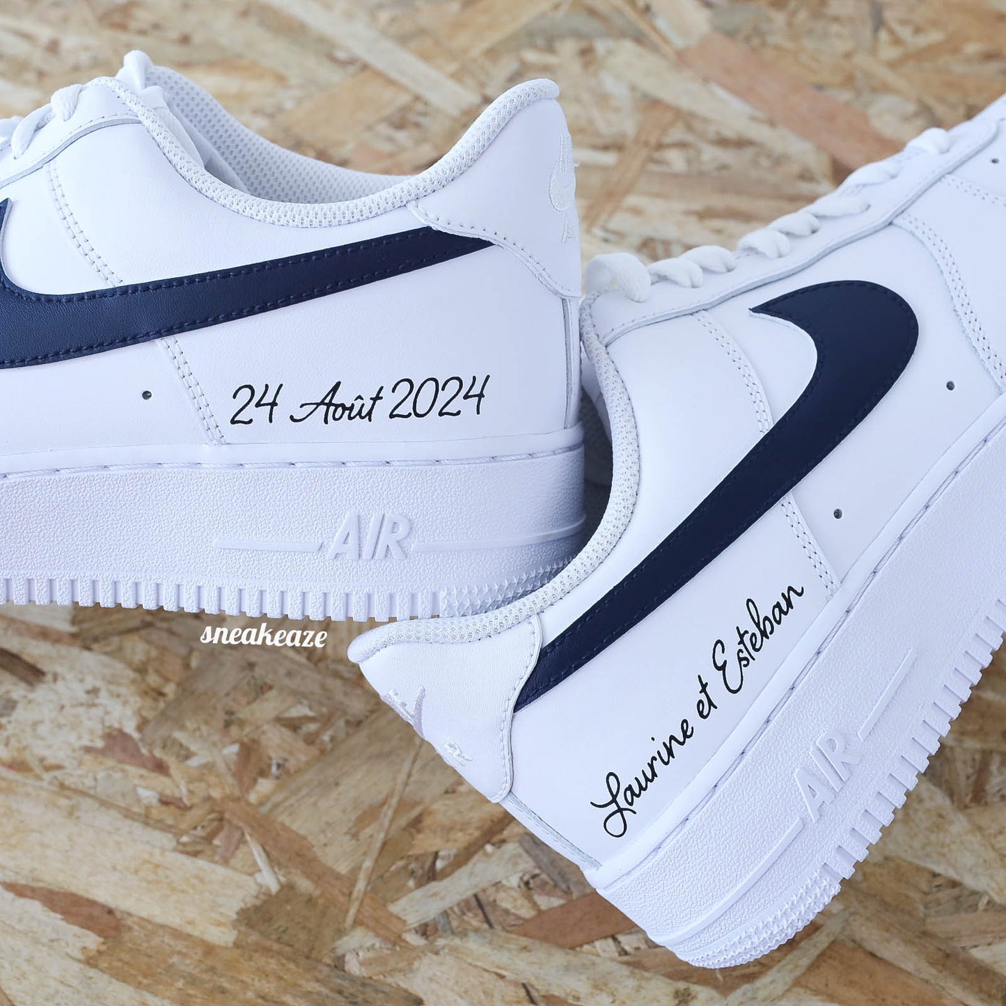 Baskets nike air force 1 customs wedding inscription mariage pastel swoosh - sneakeaze customs skz