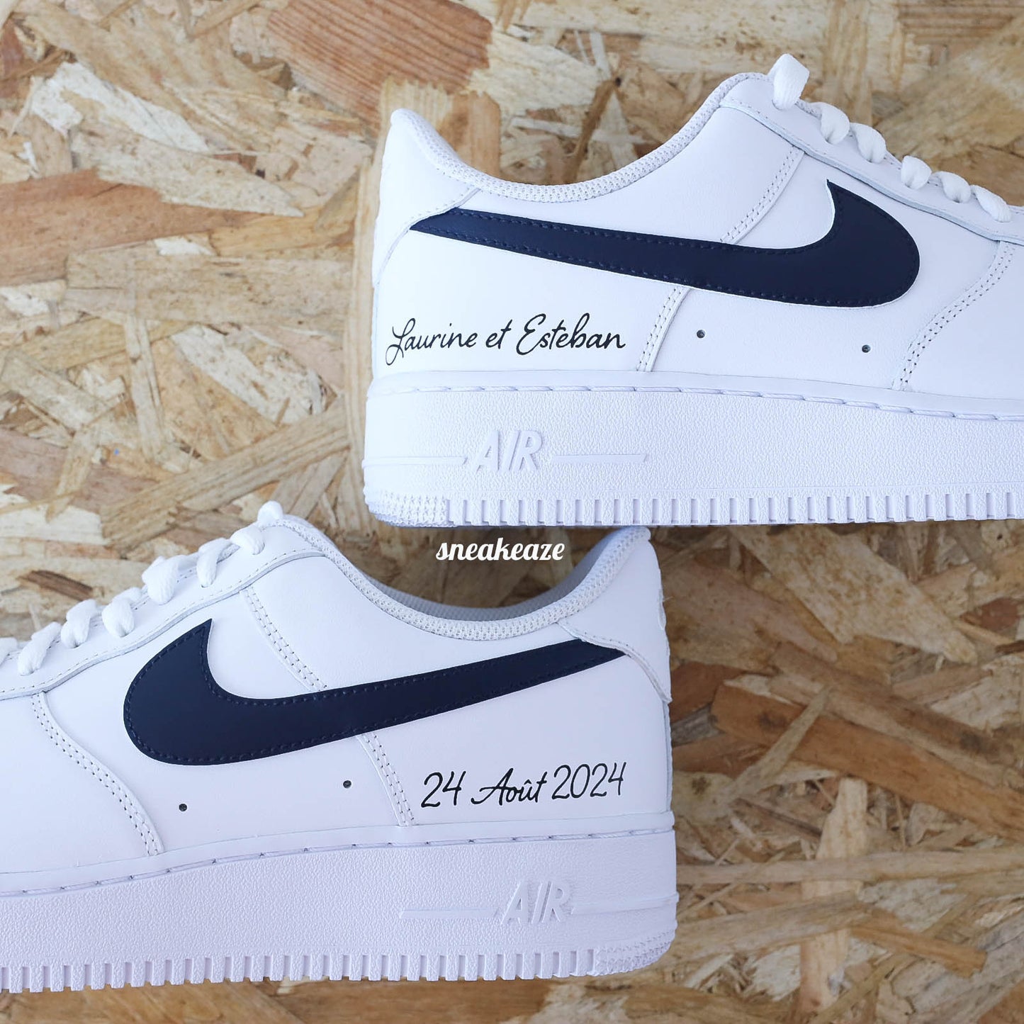 Baskets nike air force 1 customs wedding inscription mariage pastel swoosh - sneakeaze customs skz