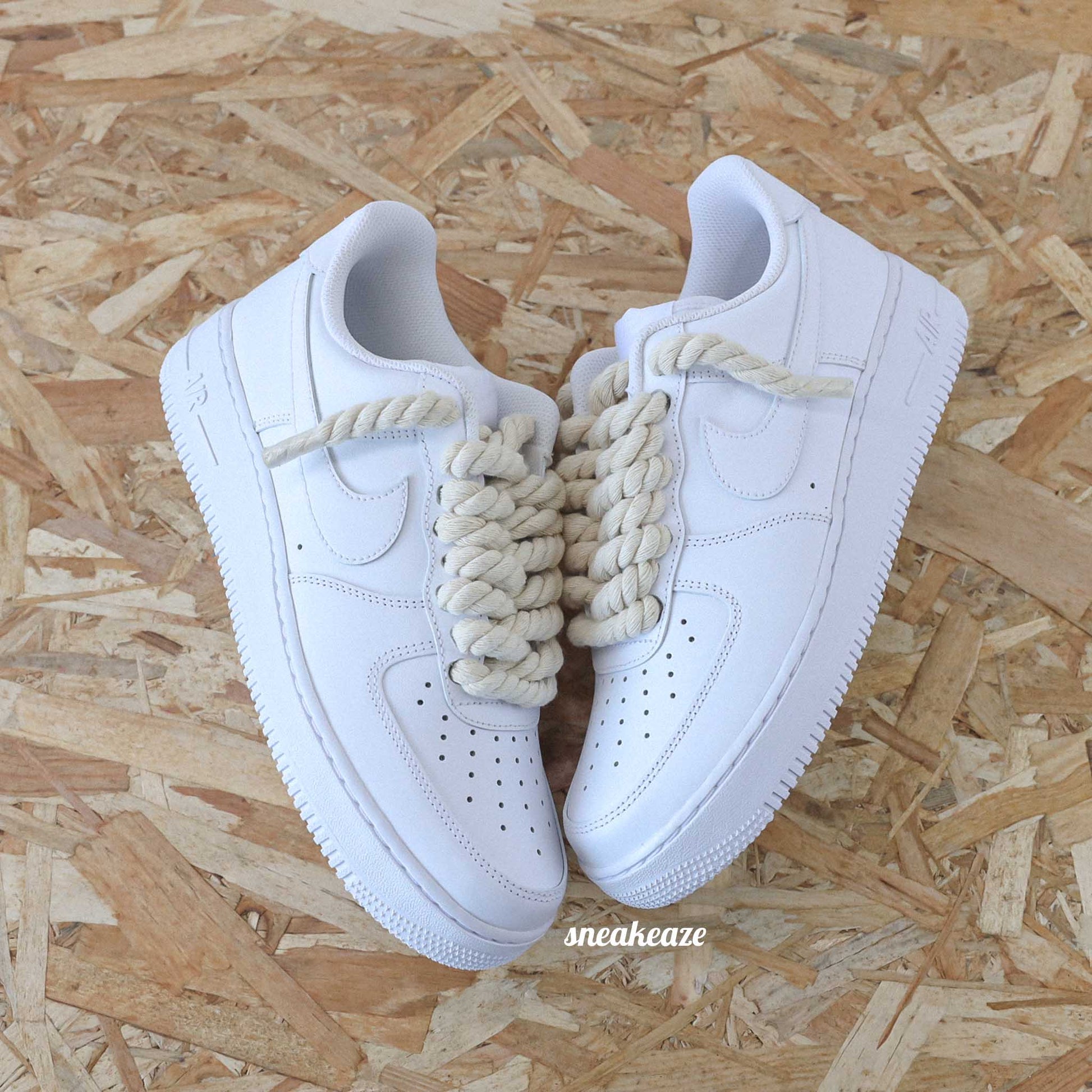 baskets nike air force 1 custom rope laces - lacets corde blanc sneakeaze skz custom
