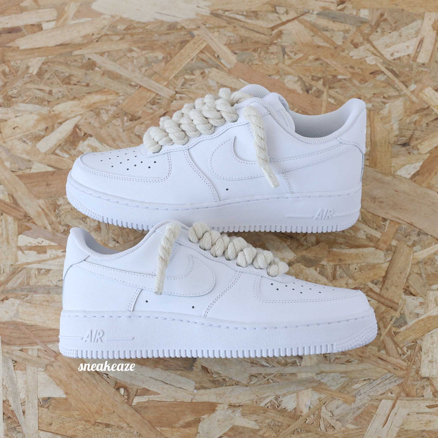 baskets nike air force 1 custom rope laces - lacets corde beige sneakeaze skz custom