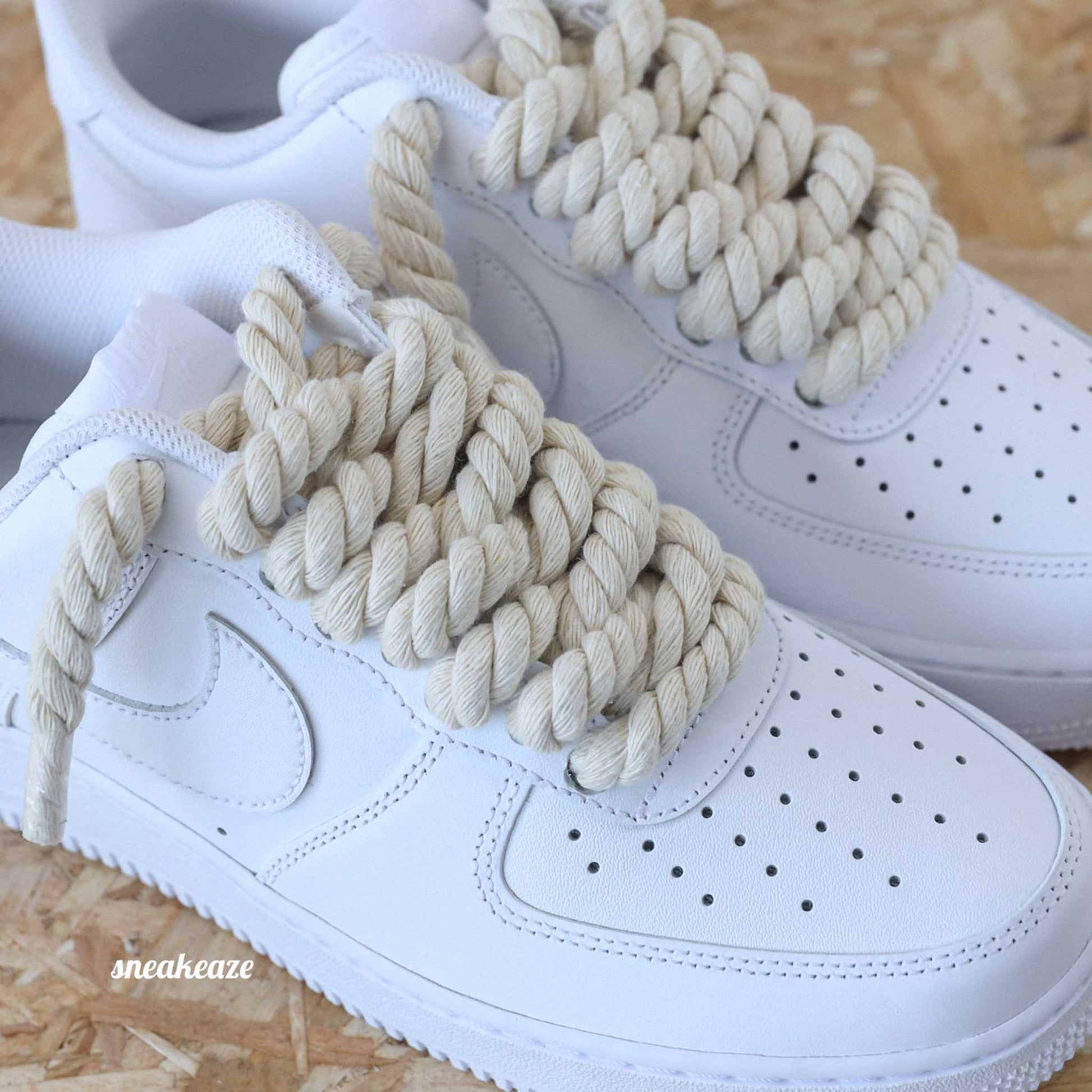 baskets nike air force 1 custom rope laces - lacets corde beige sneakeaze skz custom