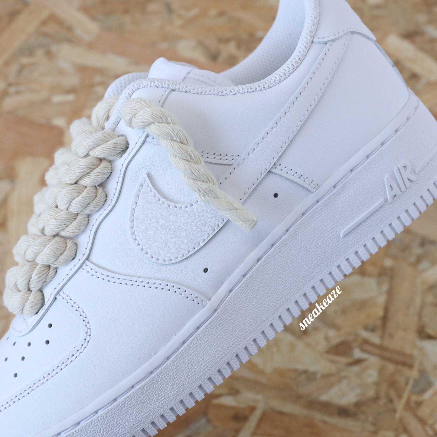 baskets nike air force 1 custom rope laces - lacets corde beige sneakeaze skz custom