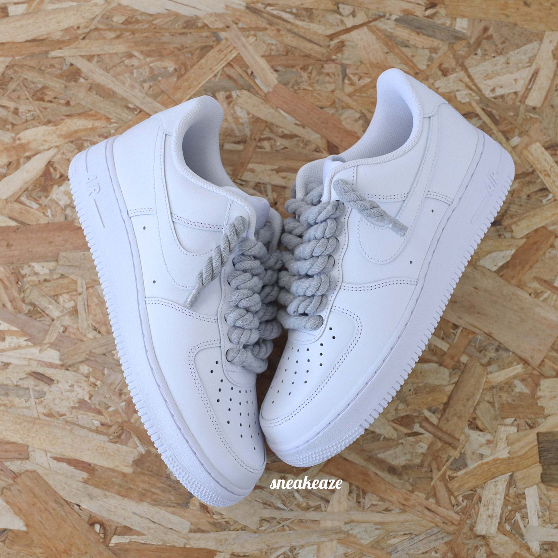 baskets nike air force 1 custom rope laces - lacets corde blanc sneakeaze skz custom