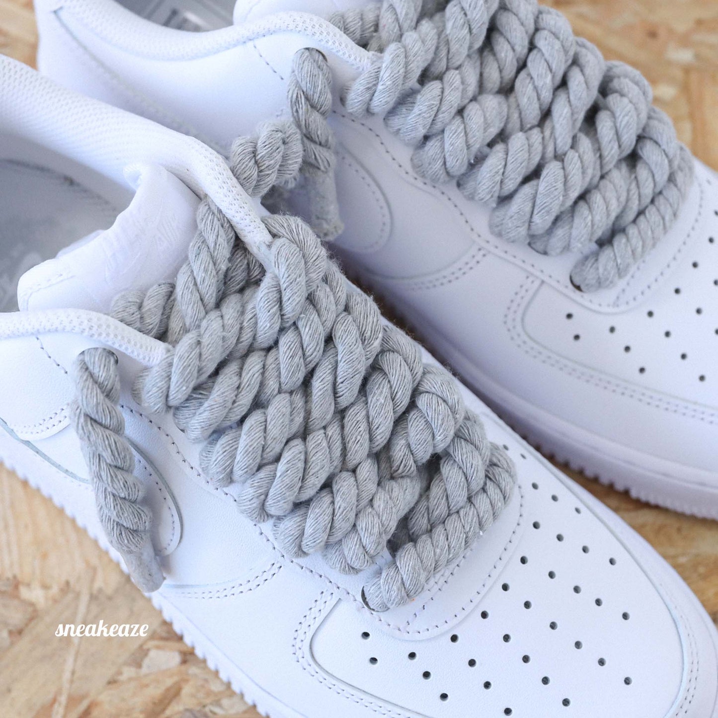 baskets nike air force 1 custom rope laces - lacets corde gris sneakeaze skz custom