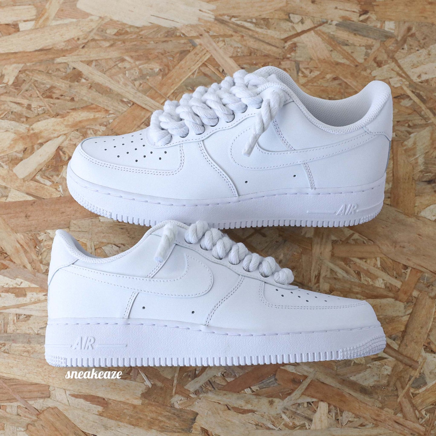 baskets nike air force 1 custom rope laces - lacets corde blanc sneakeaze skz custom