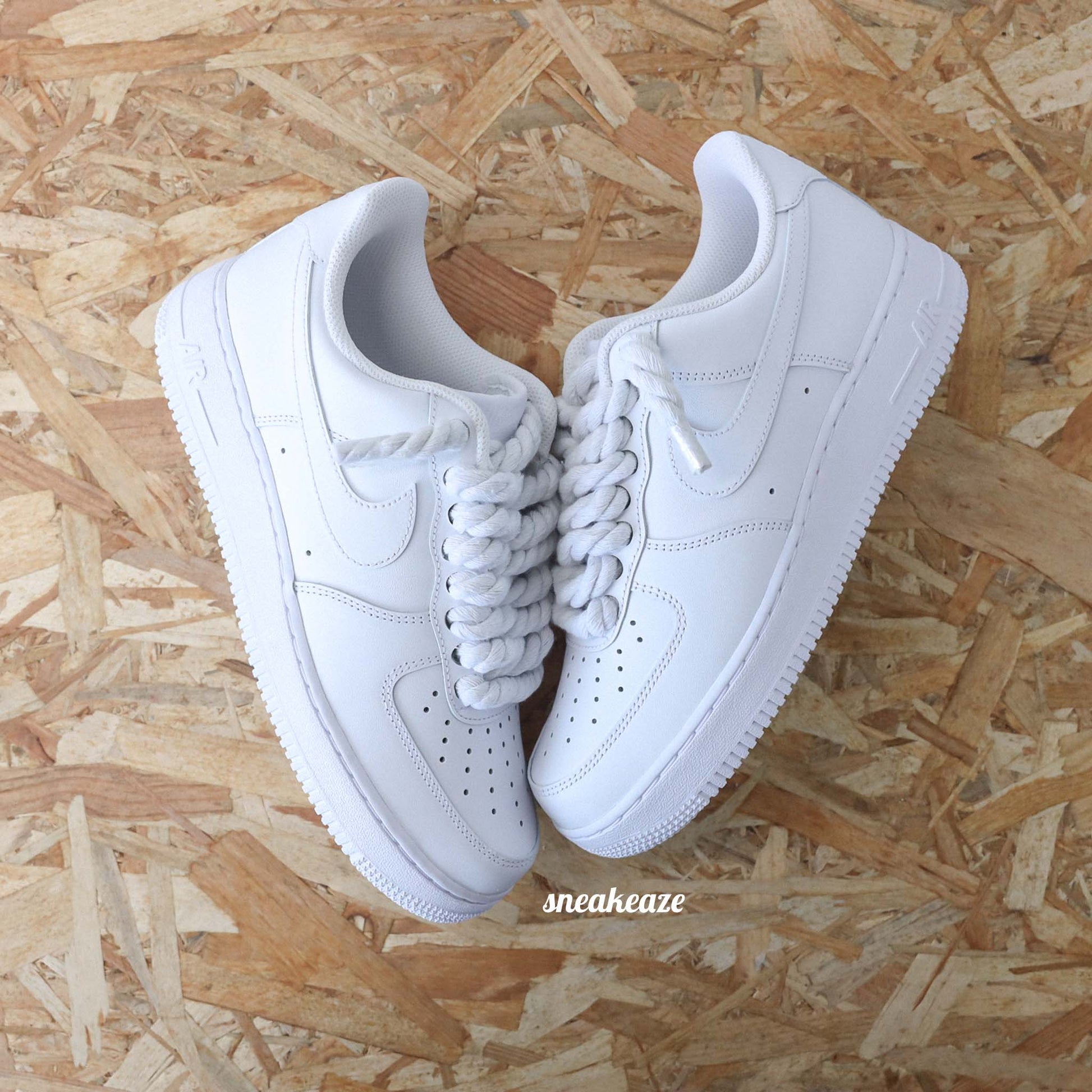 baskets nike air force 1 custom rope laces - lacets corde blanc sneakeaze skz custom