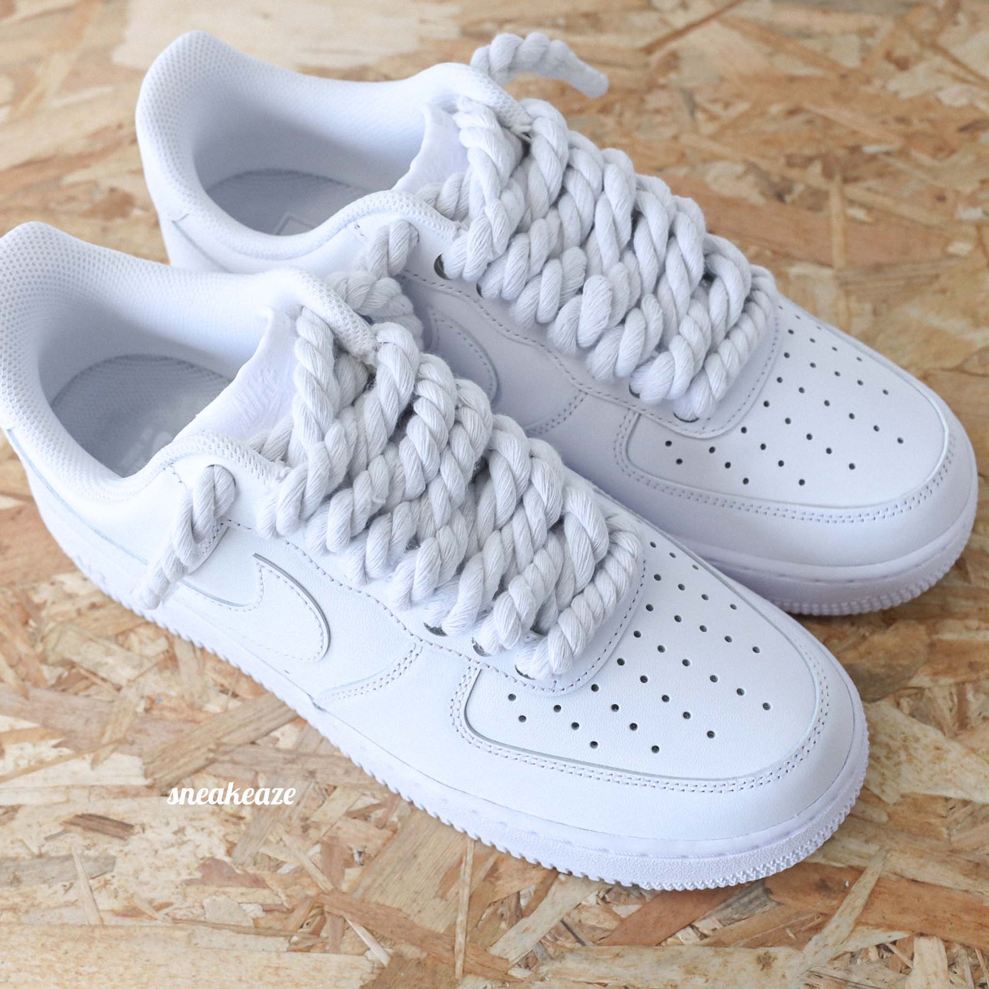 baskets nike air force 1 custom rope laces - lacets corde blanc sneakeaze skz custom