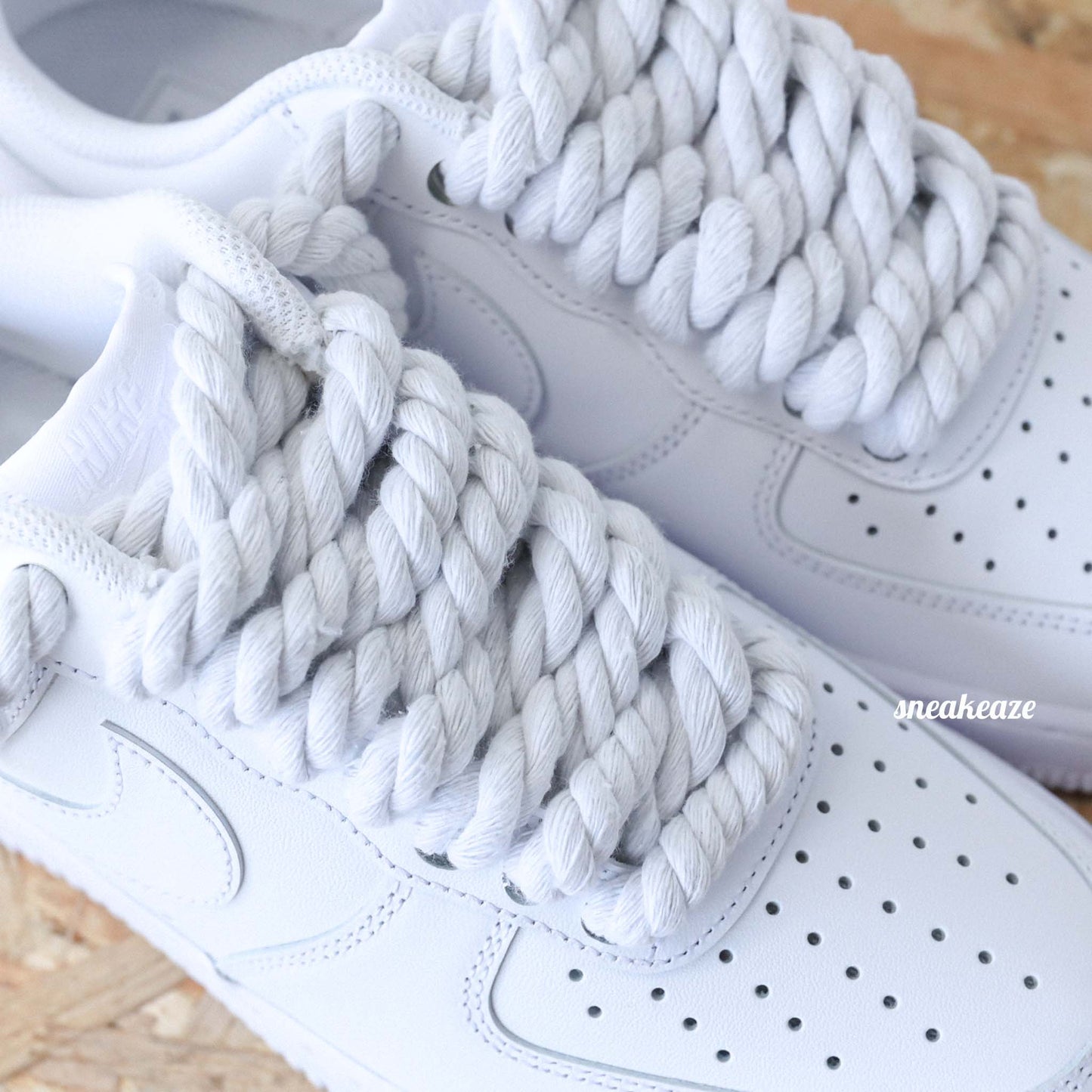 baskets nike air force 1 custom rope laces - lacets corde blanc sneakeaze skz custom
