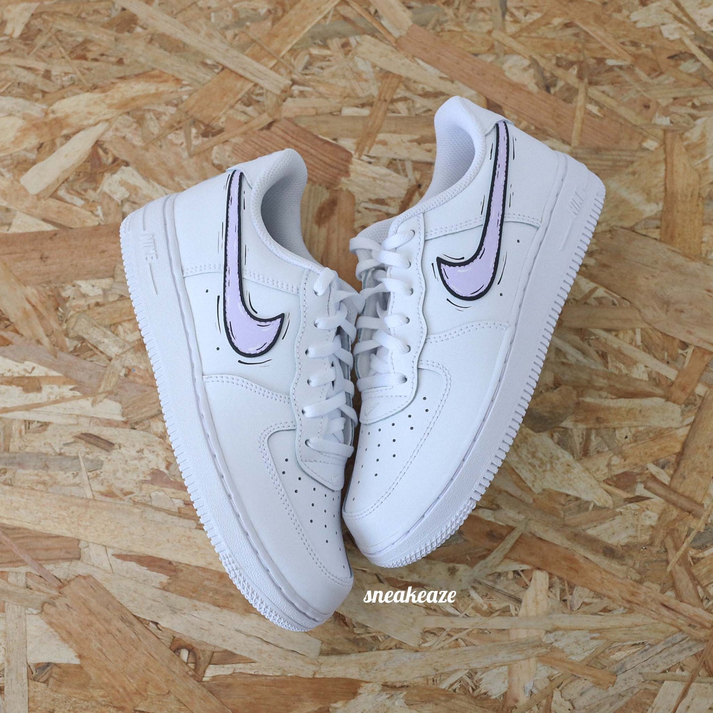 baskets nike air force 1 custom AF1 swoosh cartoon sketch lila skz sneakeaze customs