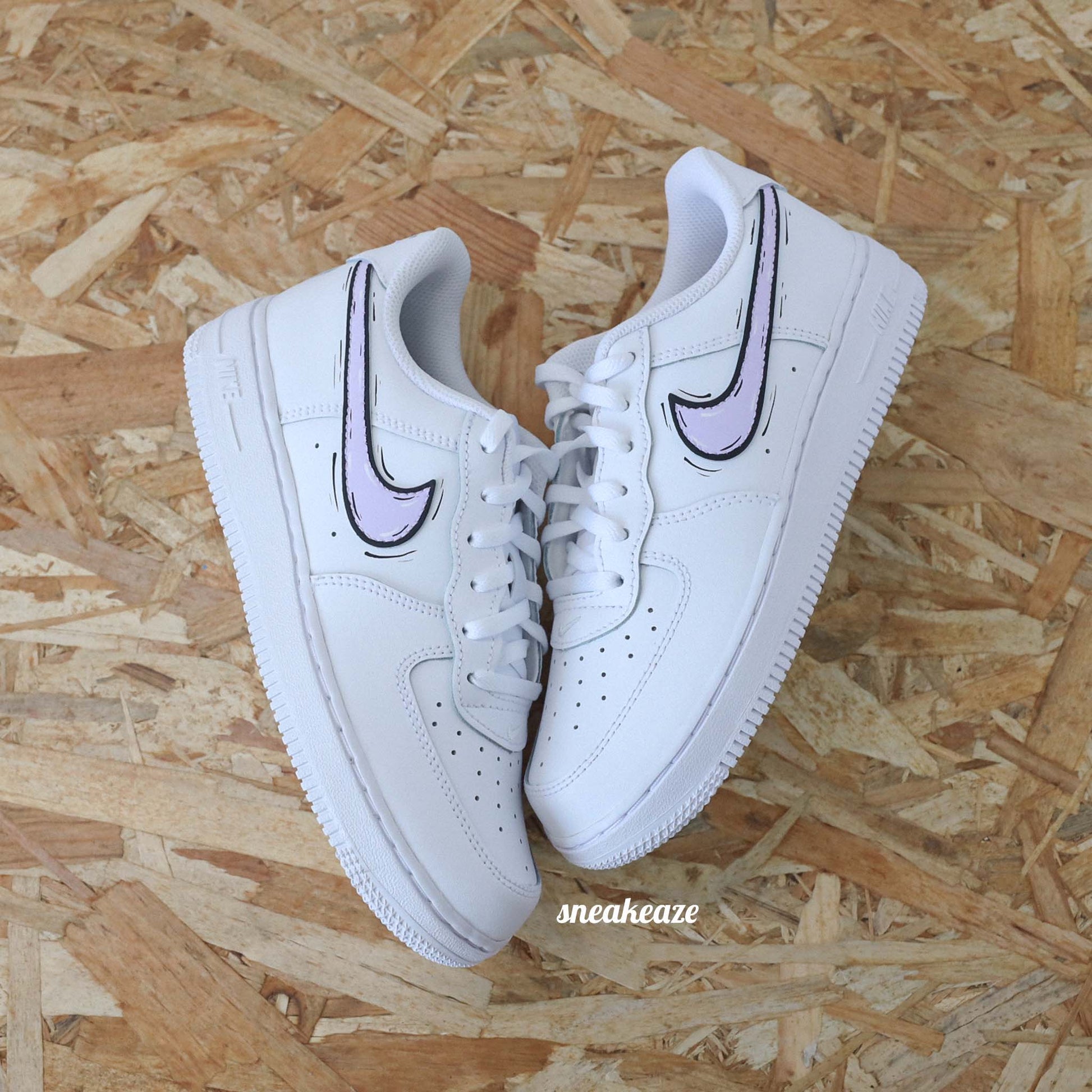 baskets nike air force 1 custom AF1 swoosh cartoon sketch lila skz sneakeaze customs