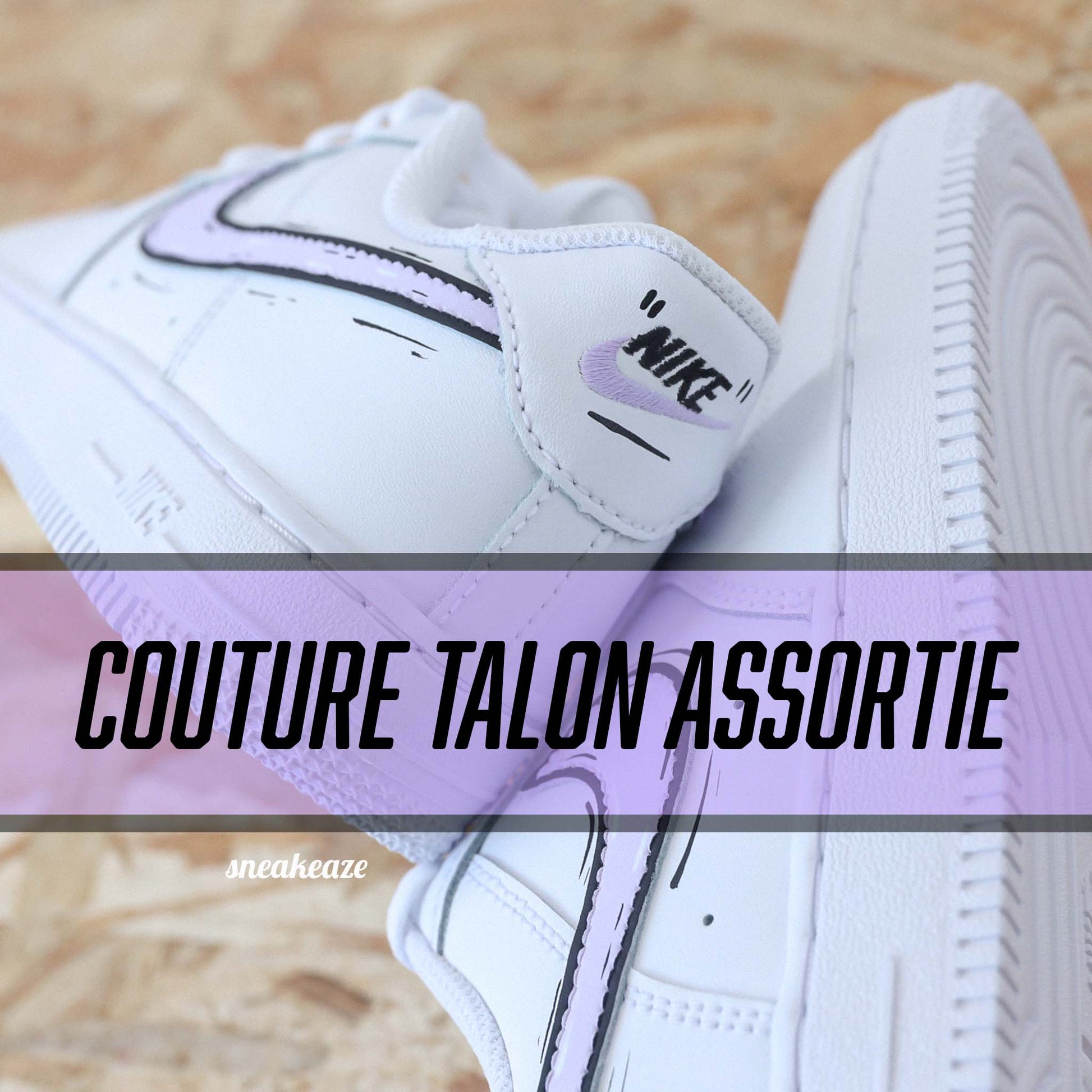 baskets nike air force 1 custom AF1 swoosh cartoon sketch lila skz sneakeaze customs