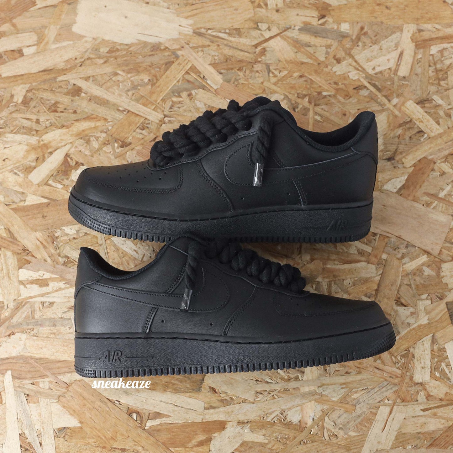 baskets nike air force 1 custom rope laces - lacets corde noir sneakeaze skz custom